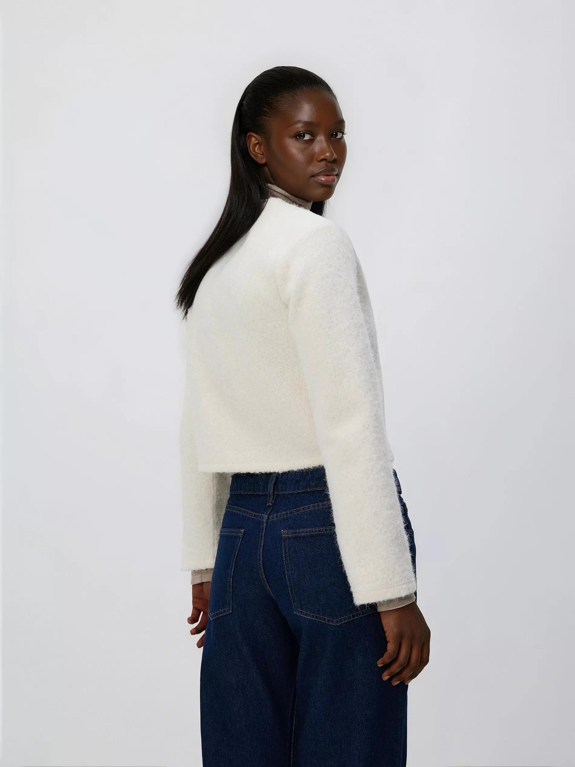 Cream Blazer With Decorative Buttons, Ivory, large image number 3