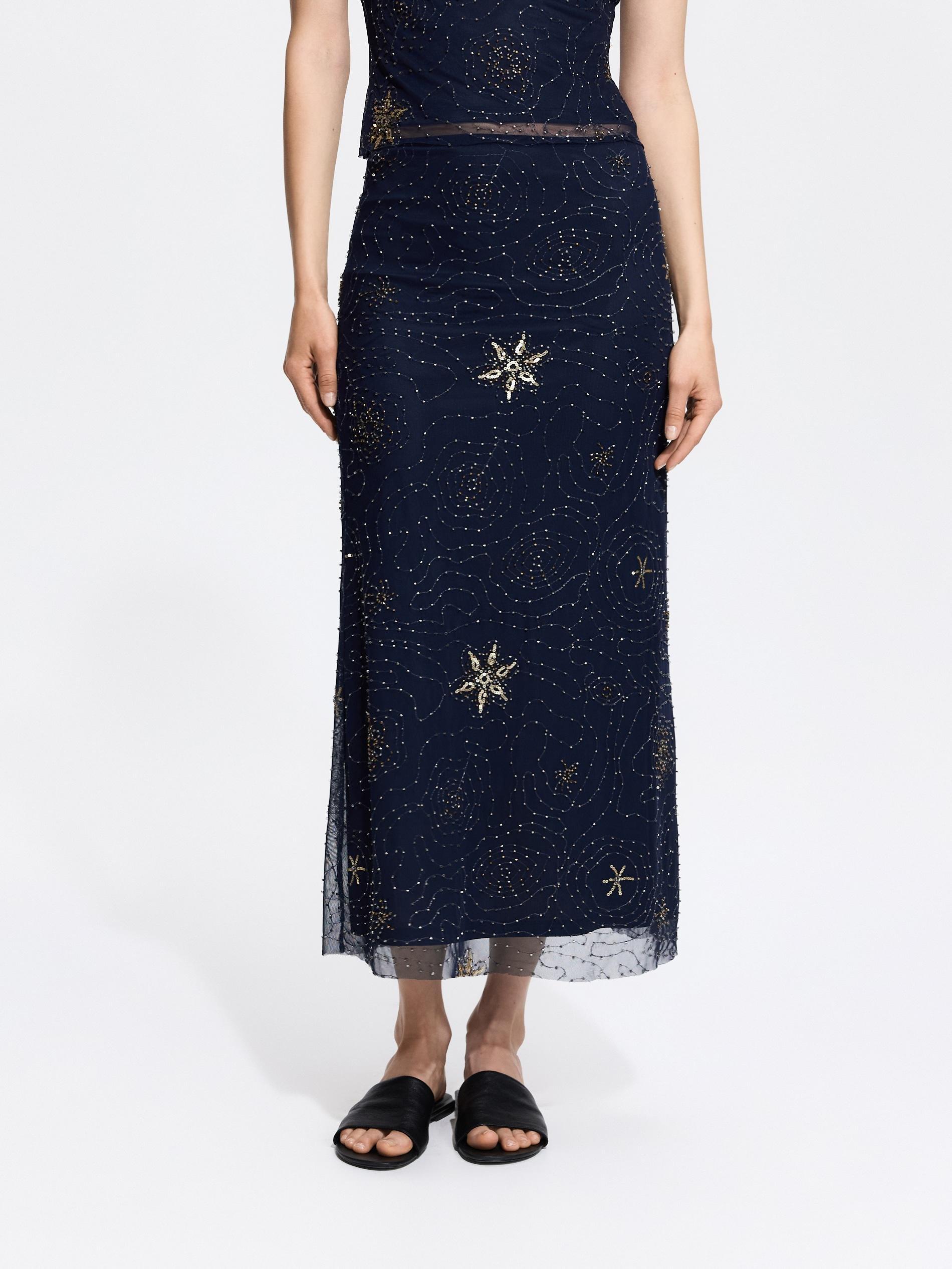 Navy Patterned Midi Skirt, Navy, large image number 0