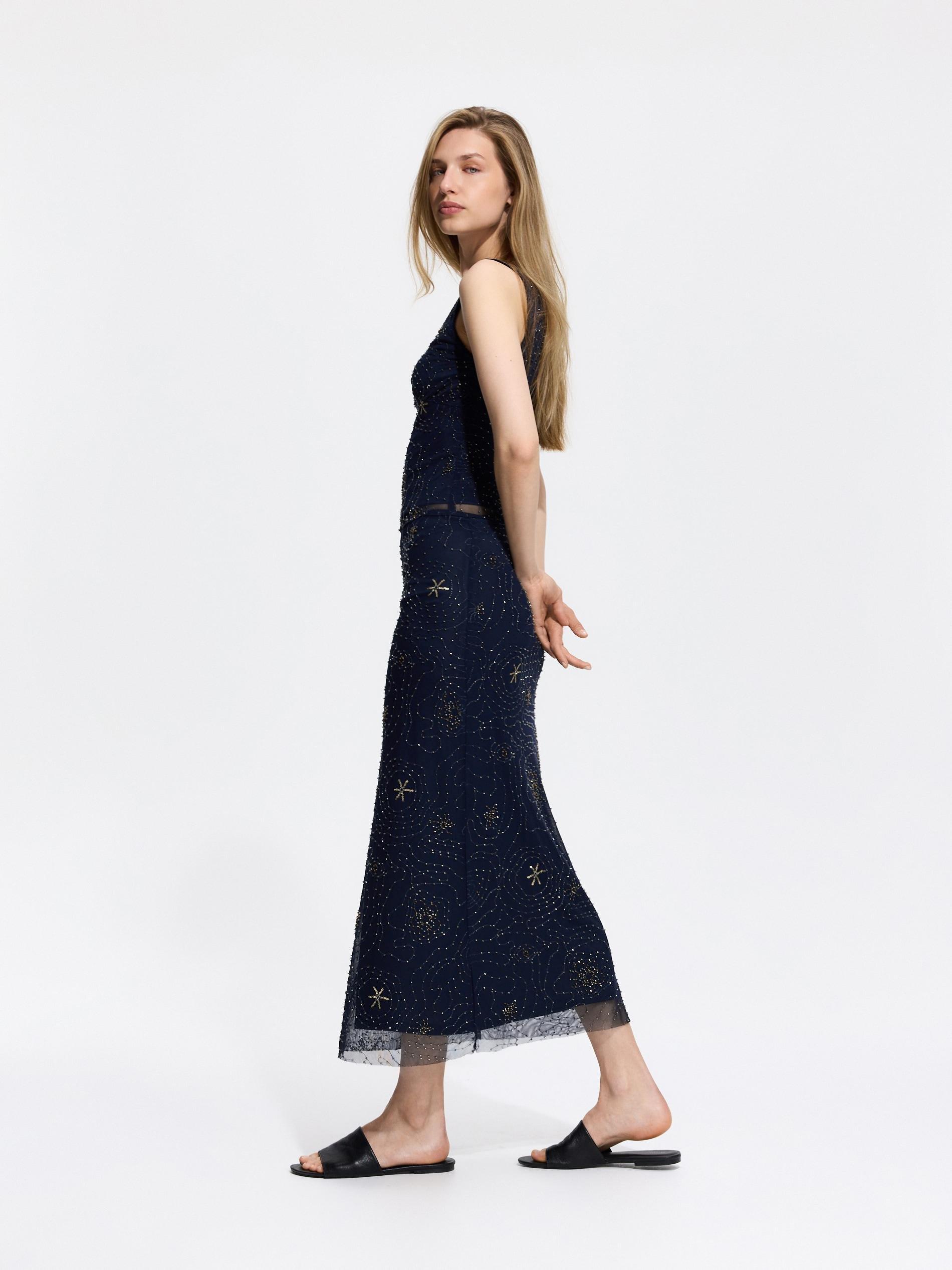 Navy Patterned Midi Skirt, Navy, large image number 1