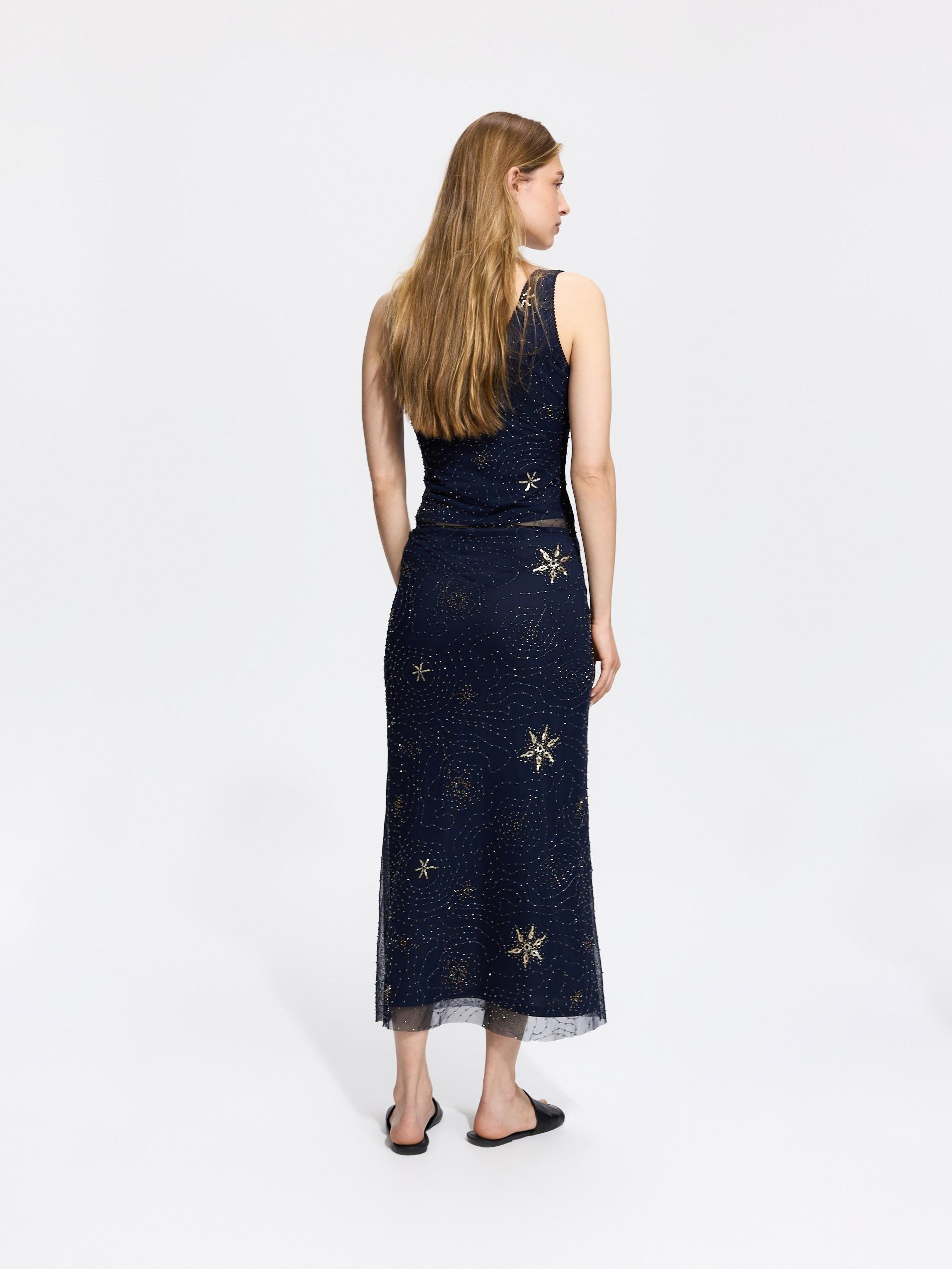 Navy Patterned Midi Skirt, Navy, large image number 2