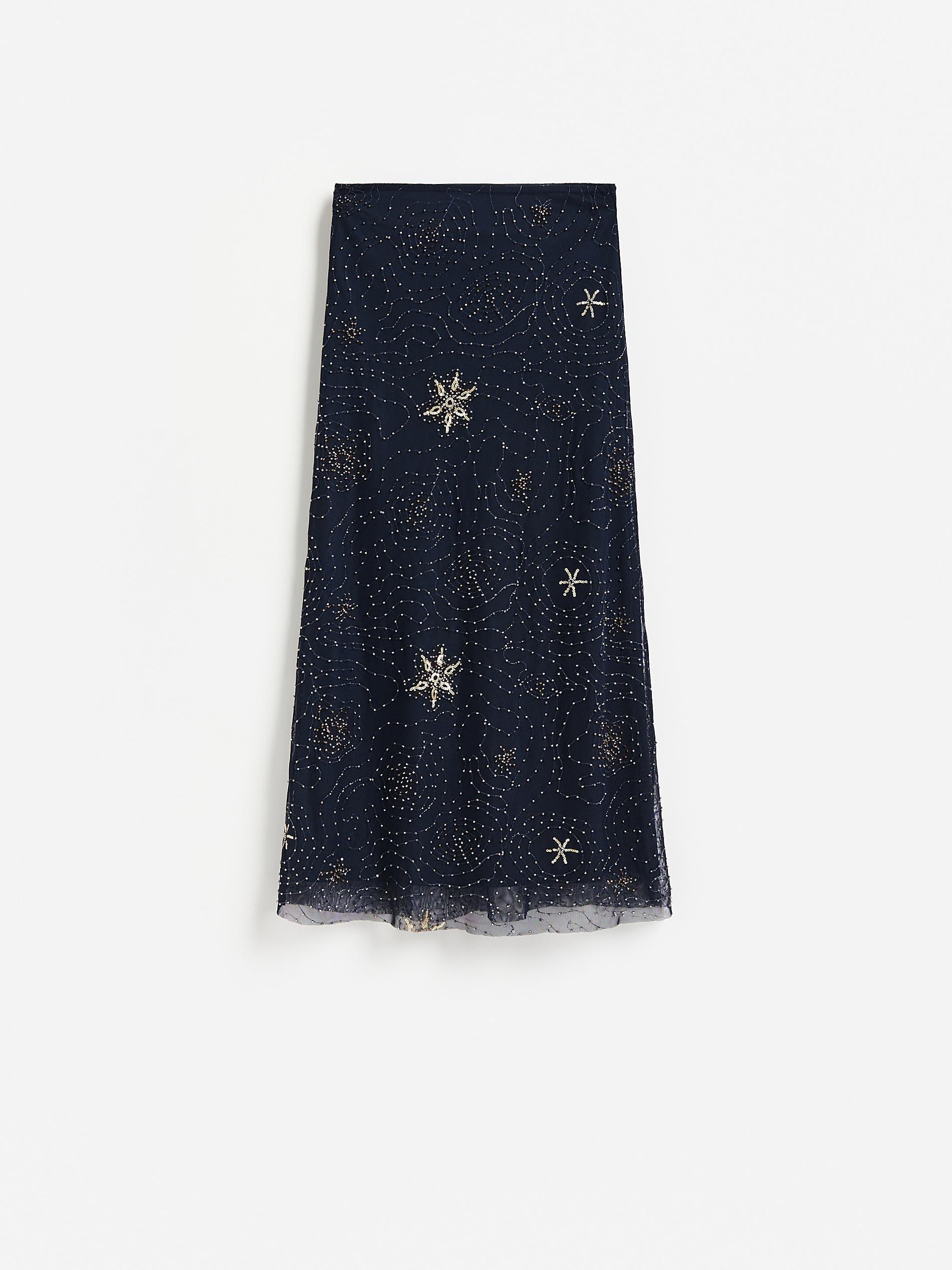 Navy Patterned Midi Skirt, Navy, large image number 3