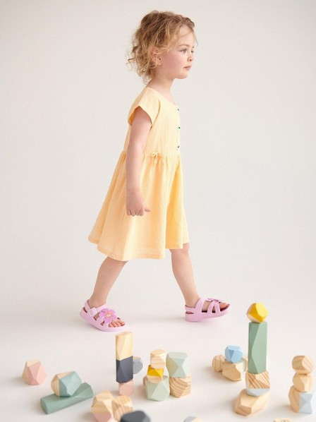 Reserved - Light Yellow Dress With Decorative Buttons, Girls