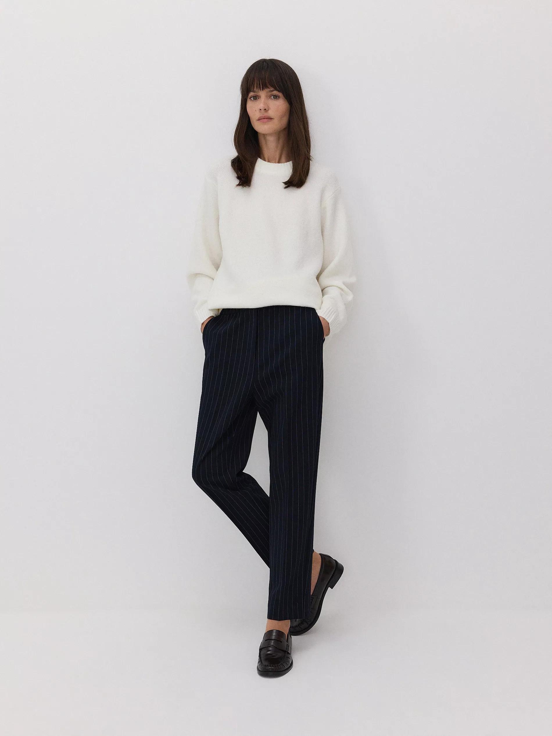 Navy Elastic Waist Trousers, , large image number 0
