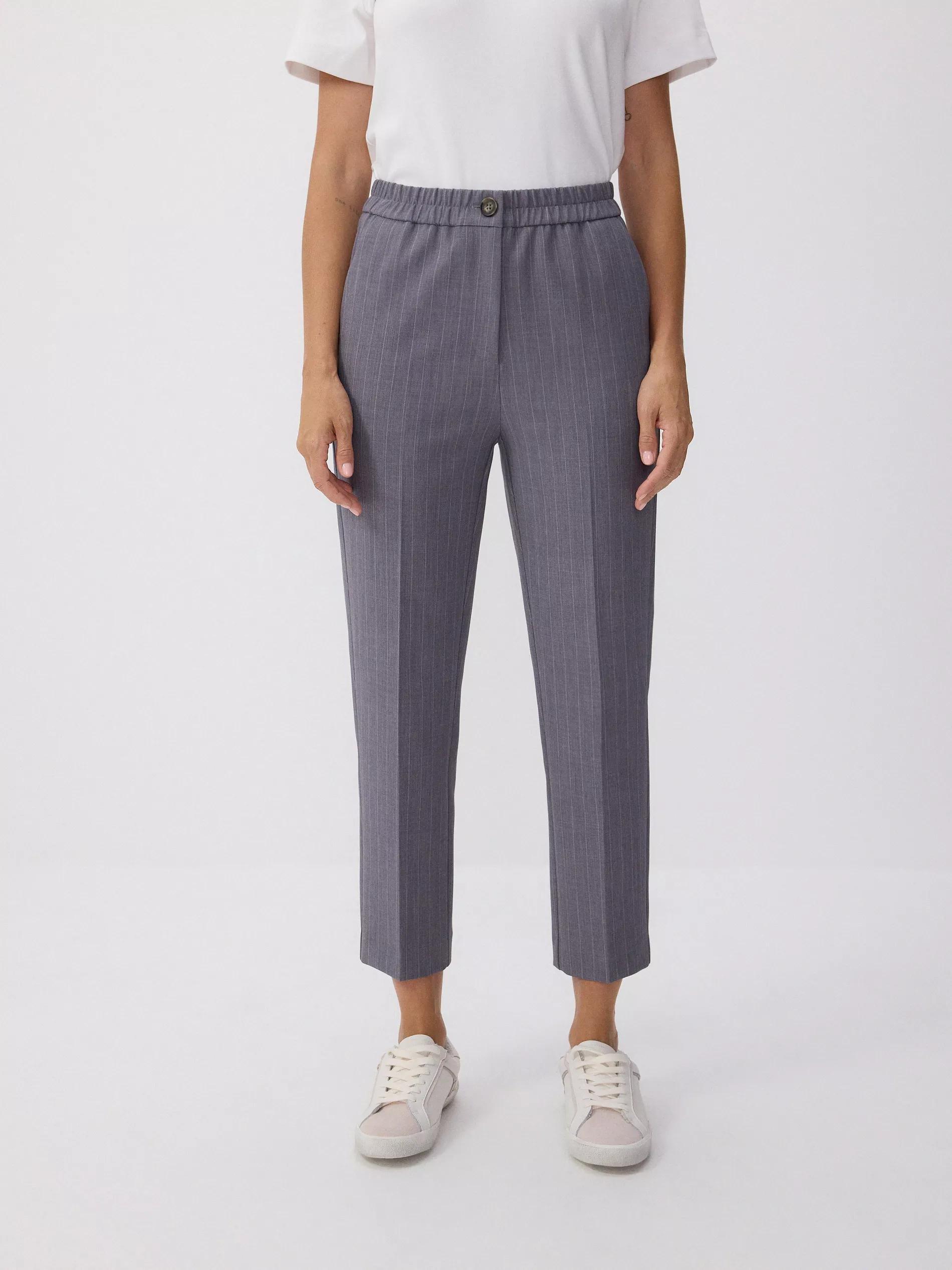 Grey Striped Elastic Waist Trousers, , large image number 3