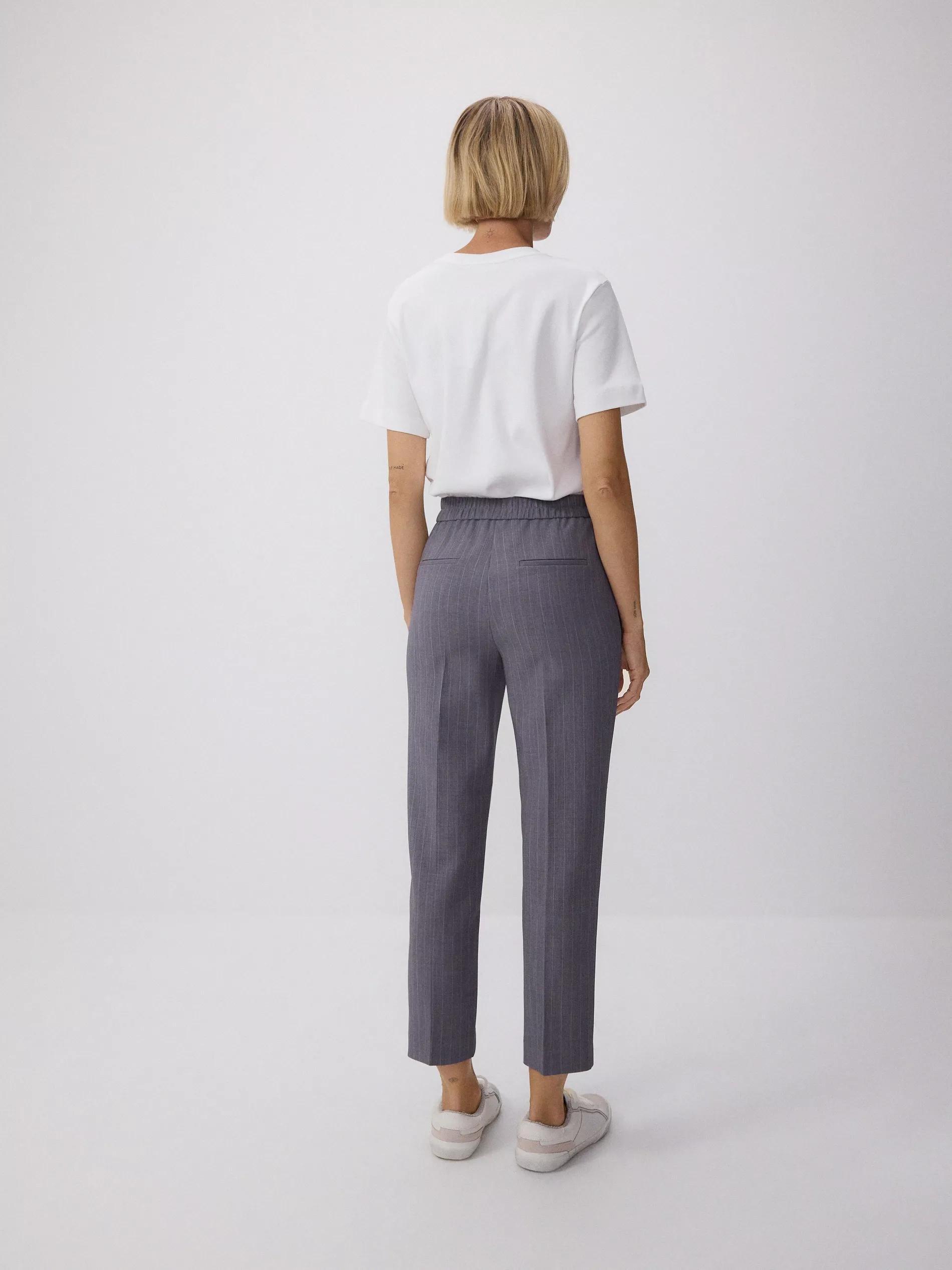 Grey Striped Elastic Waist Trousers, , large image number 4