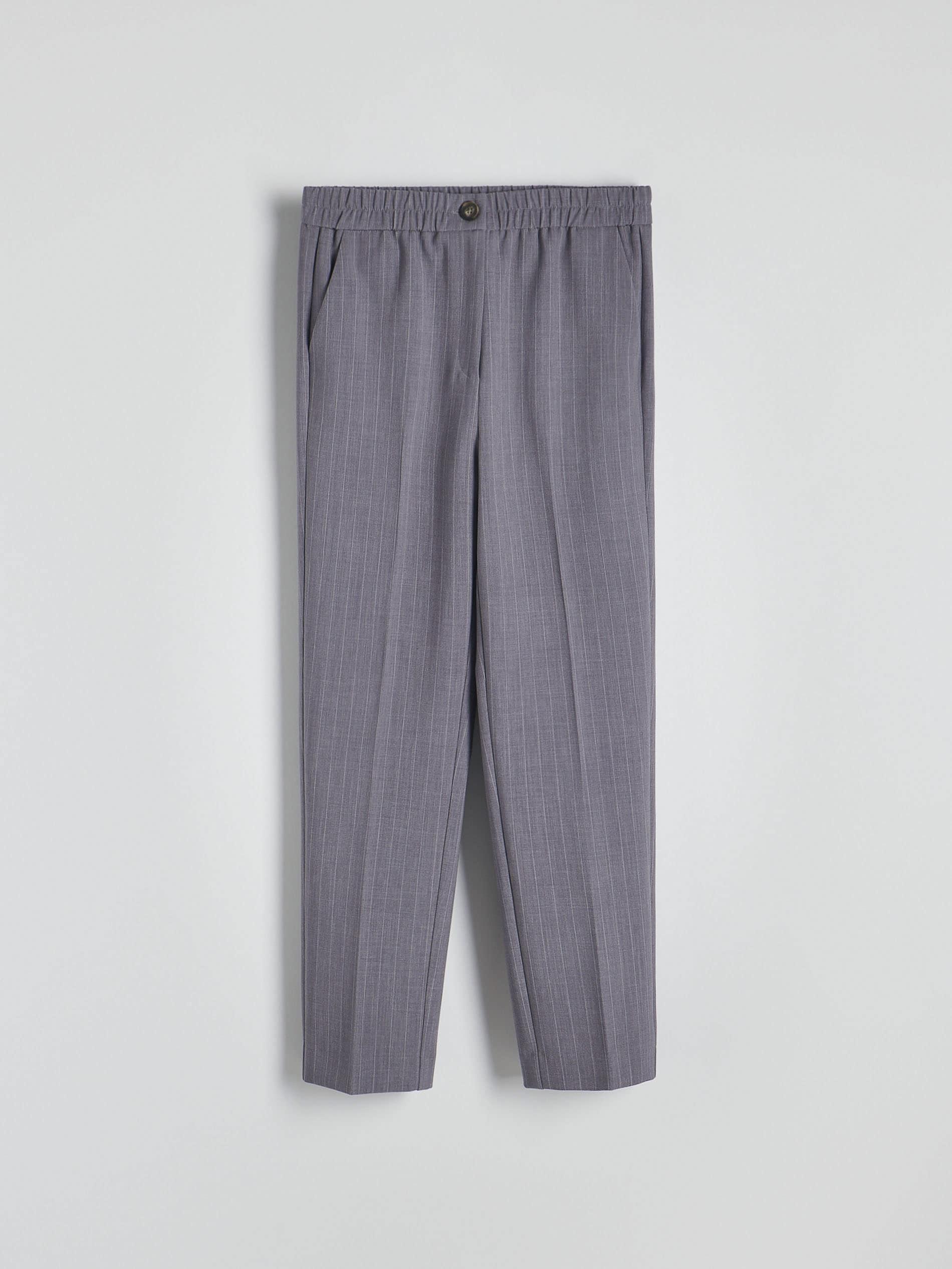 Grey Striped Elastic Waist Trousers, , large image number 6