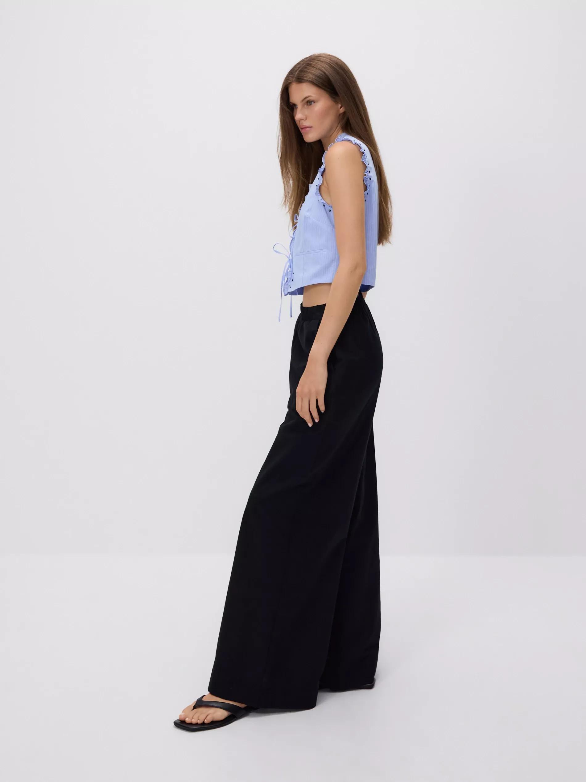 Black Wide Leg Trousers, , large image number 0