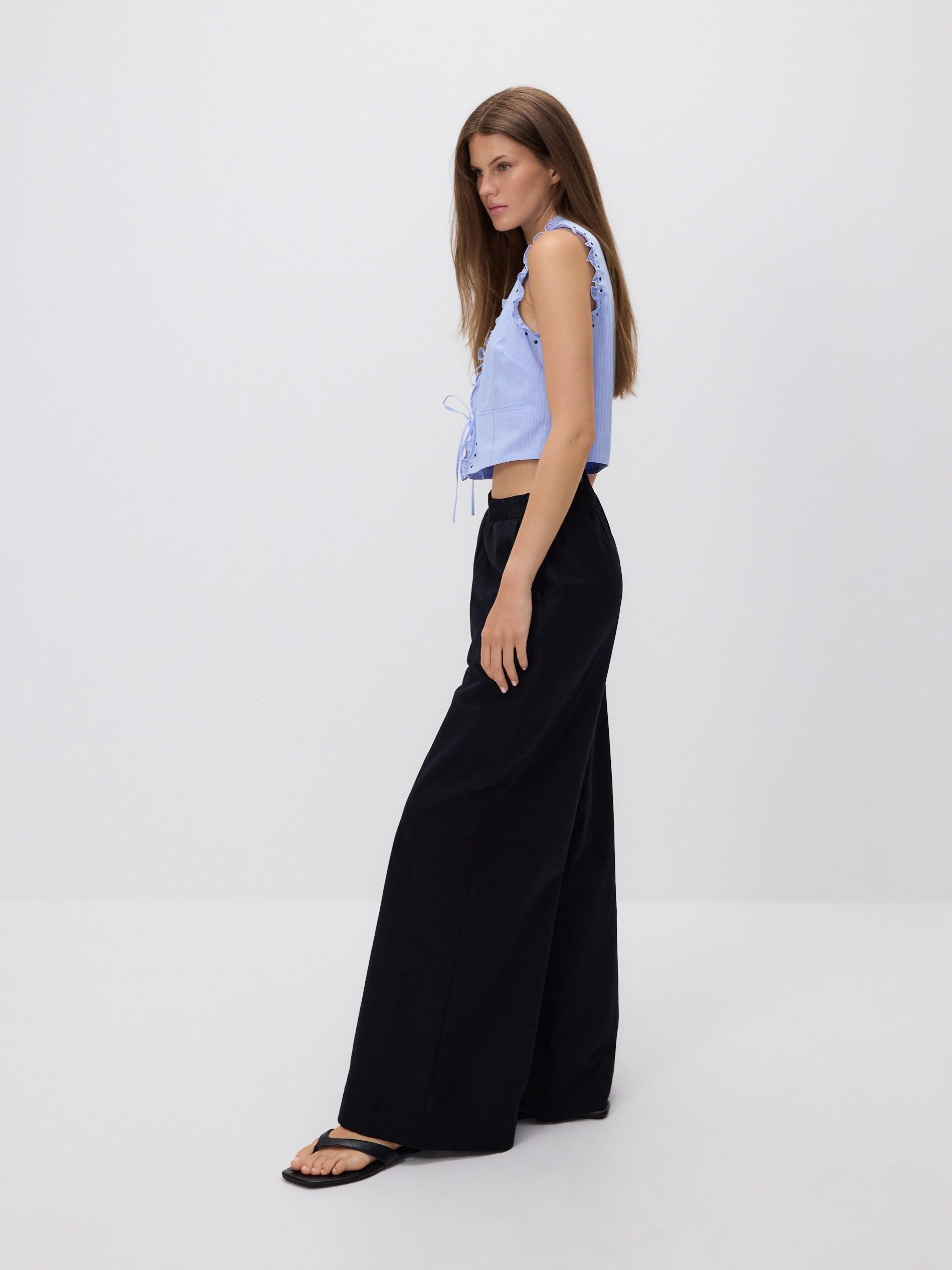 Black Wide Leg Trousers, Black, medium