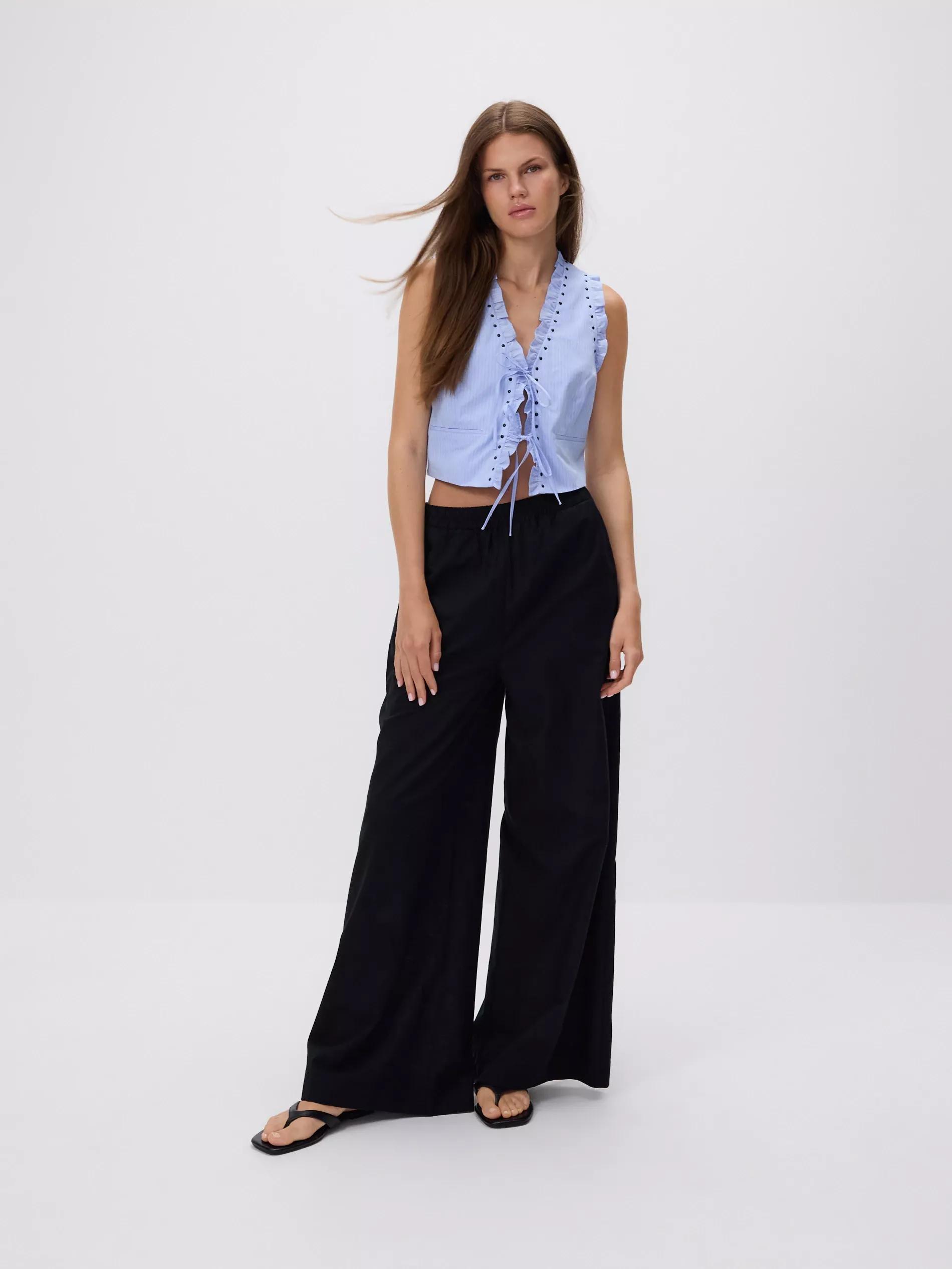 Black Wide Leg Trousers, , large image number 1