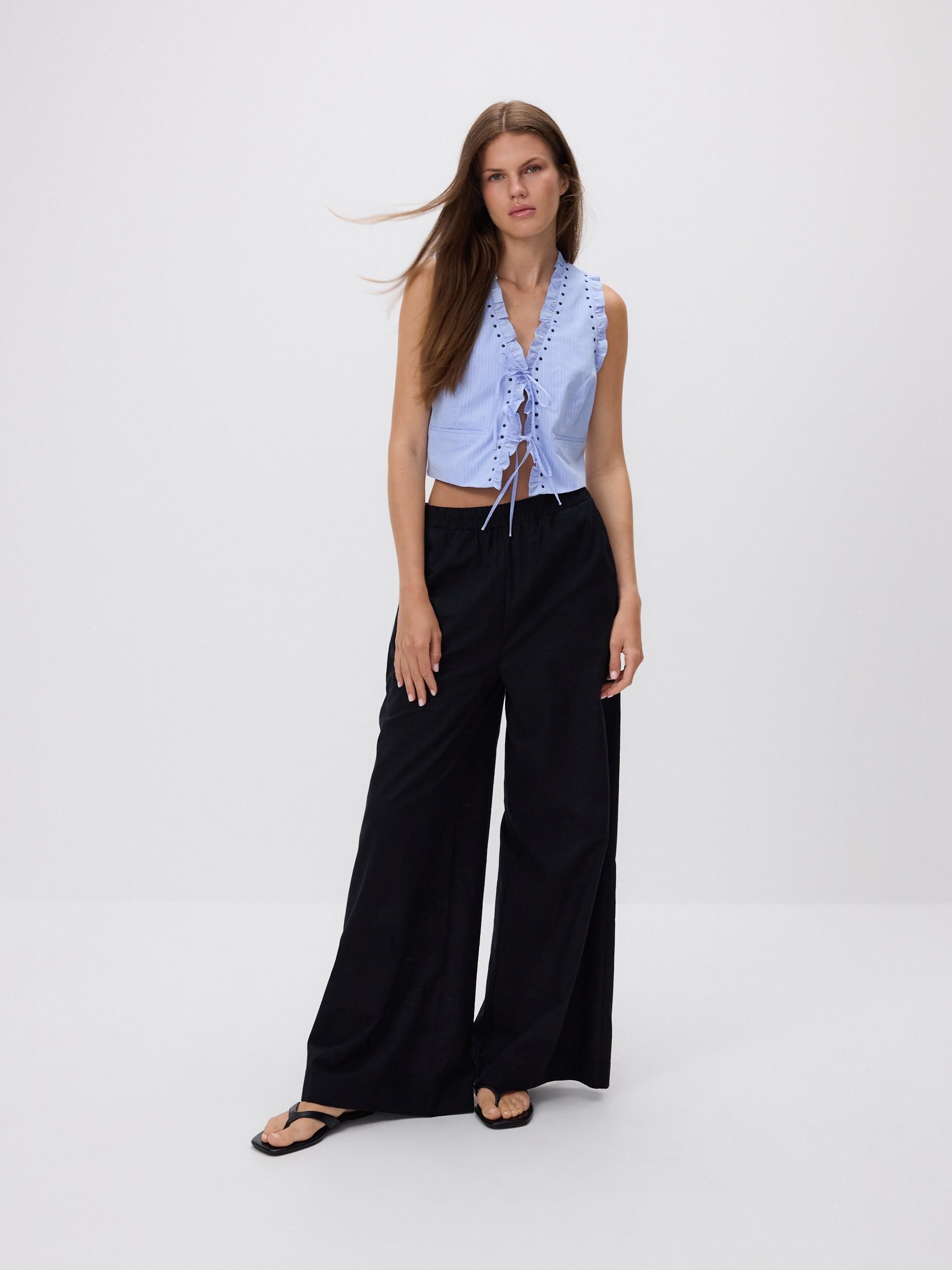 Black Wide Leg Trousers, Black, medium