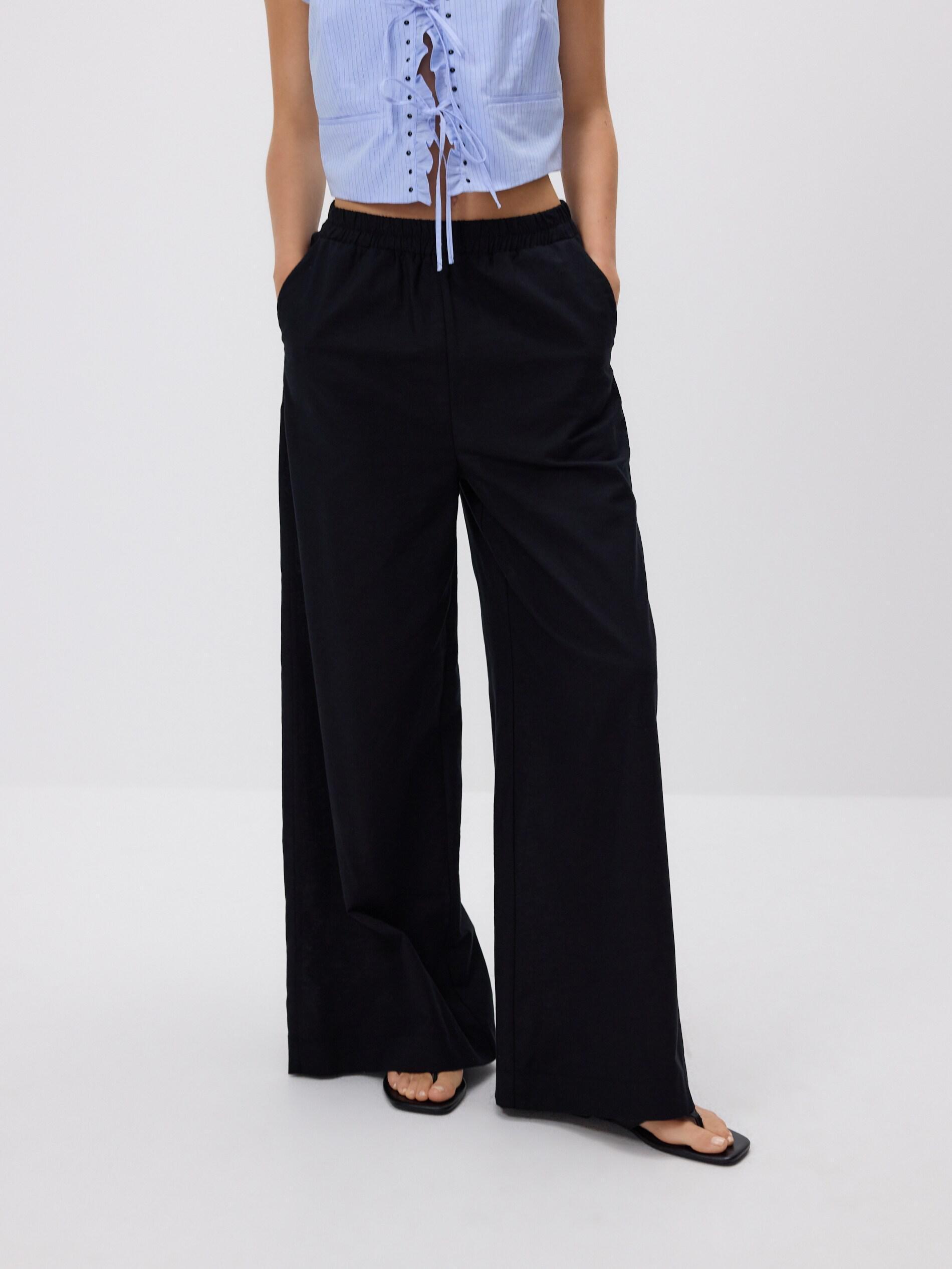 Black Wide Leg Trousers, Black, medium