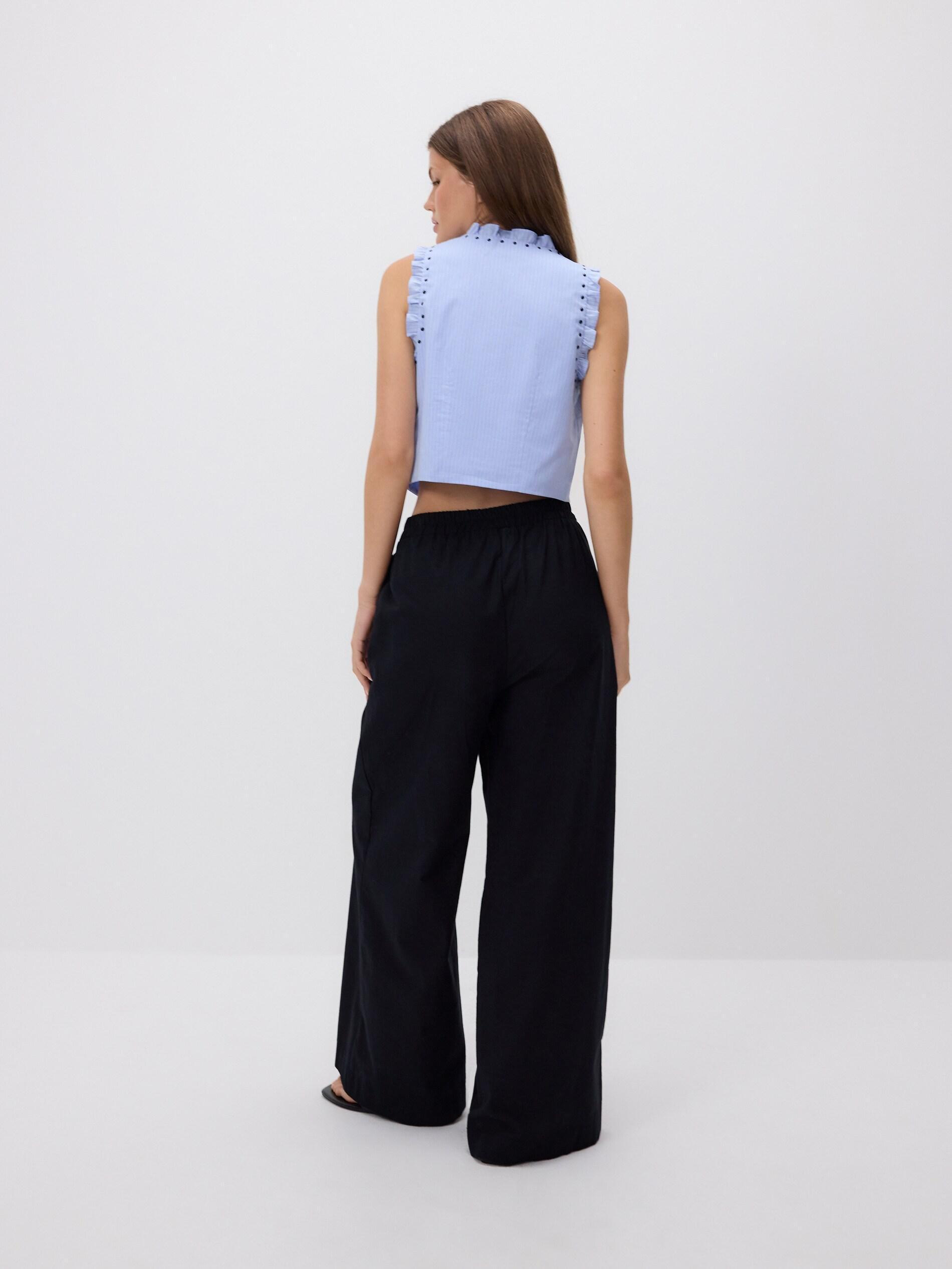 Black Wide Leg Trousers, Black, large image number 3