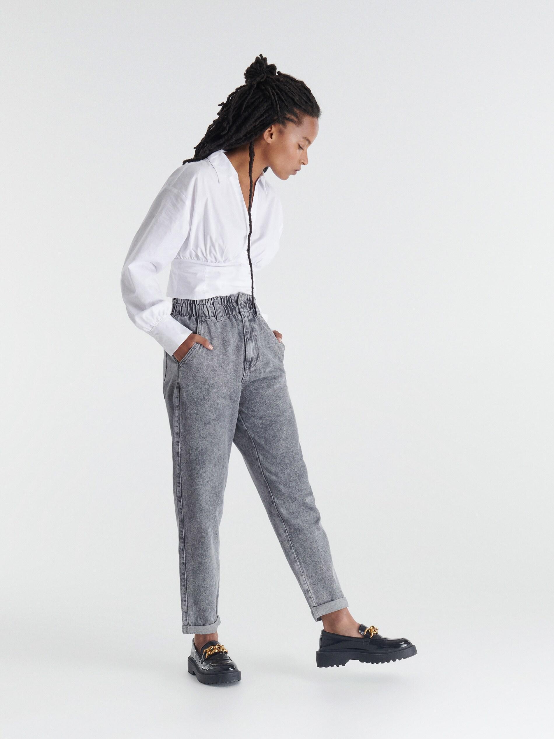 Grey Paperbag Jeans, , large image number 1