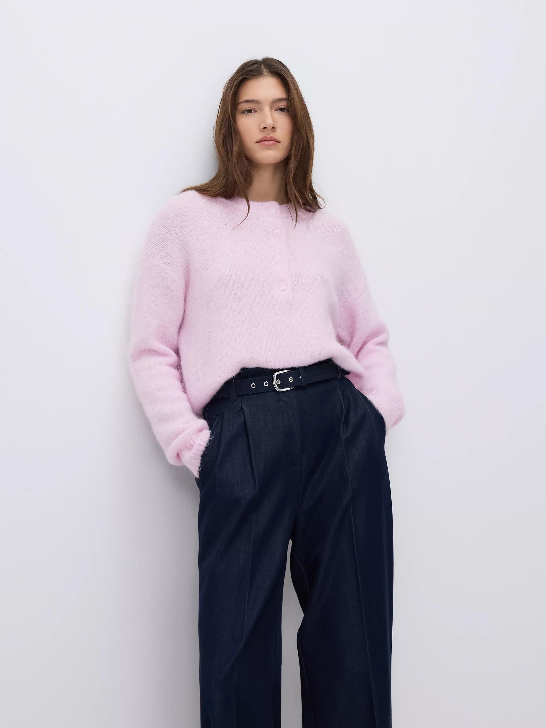 Navy Wide Leg Trousers With Belt, Navy, large image number 1