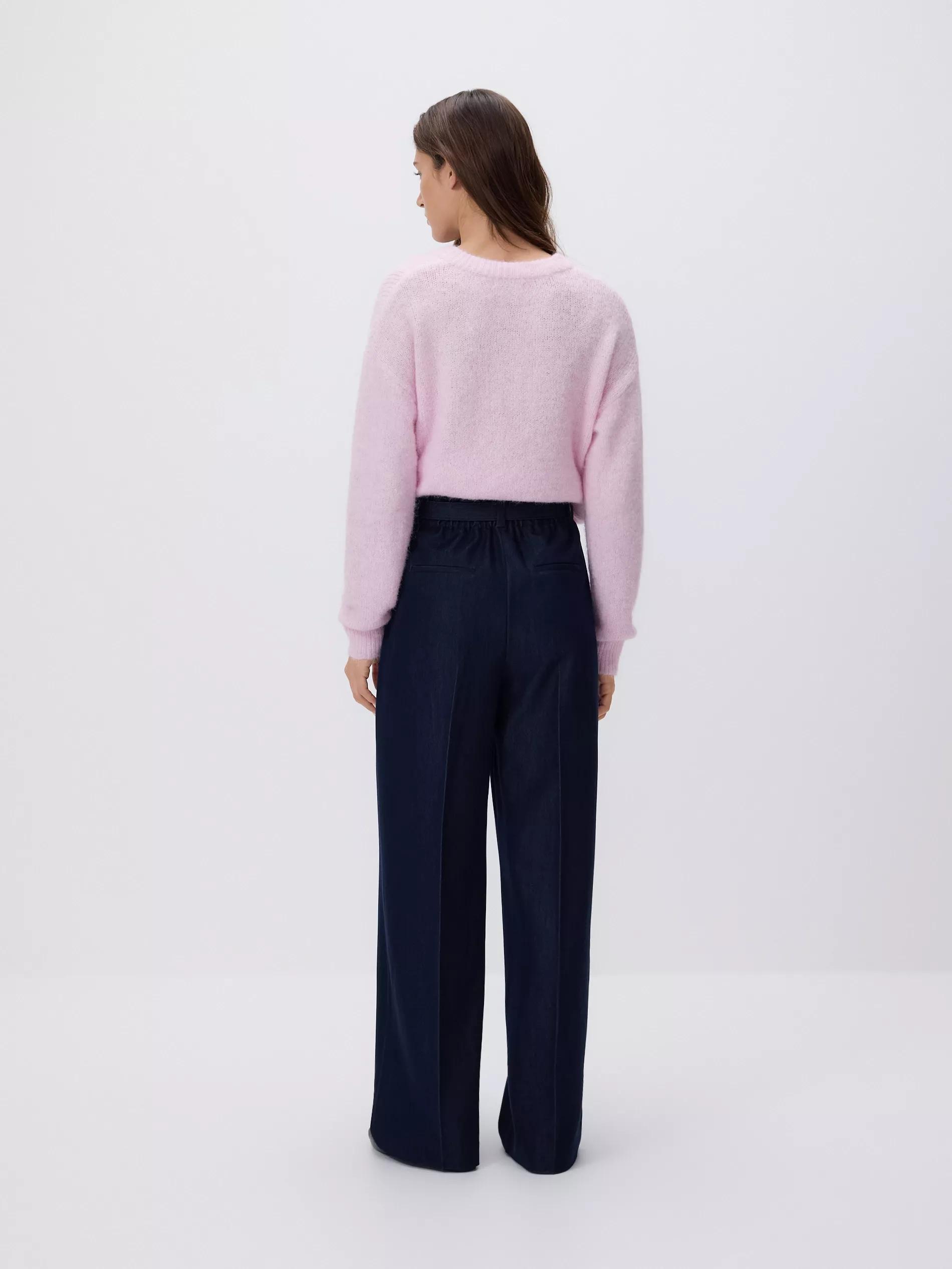 Navy Wide Leg Trousers With Belt, Navy, large image number 2