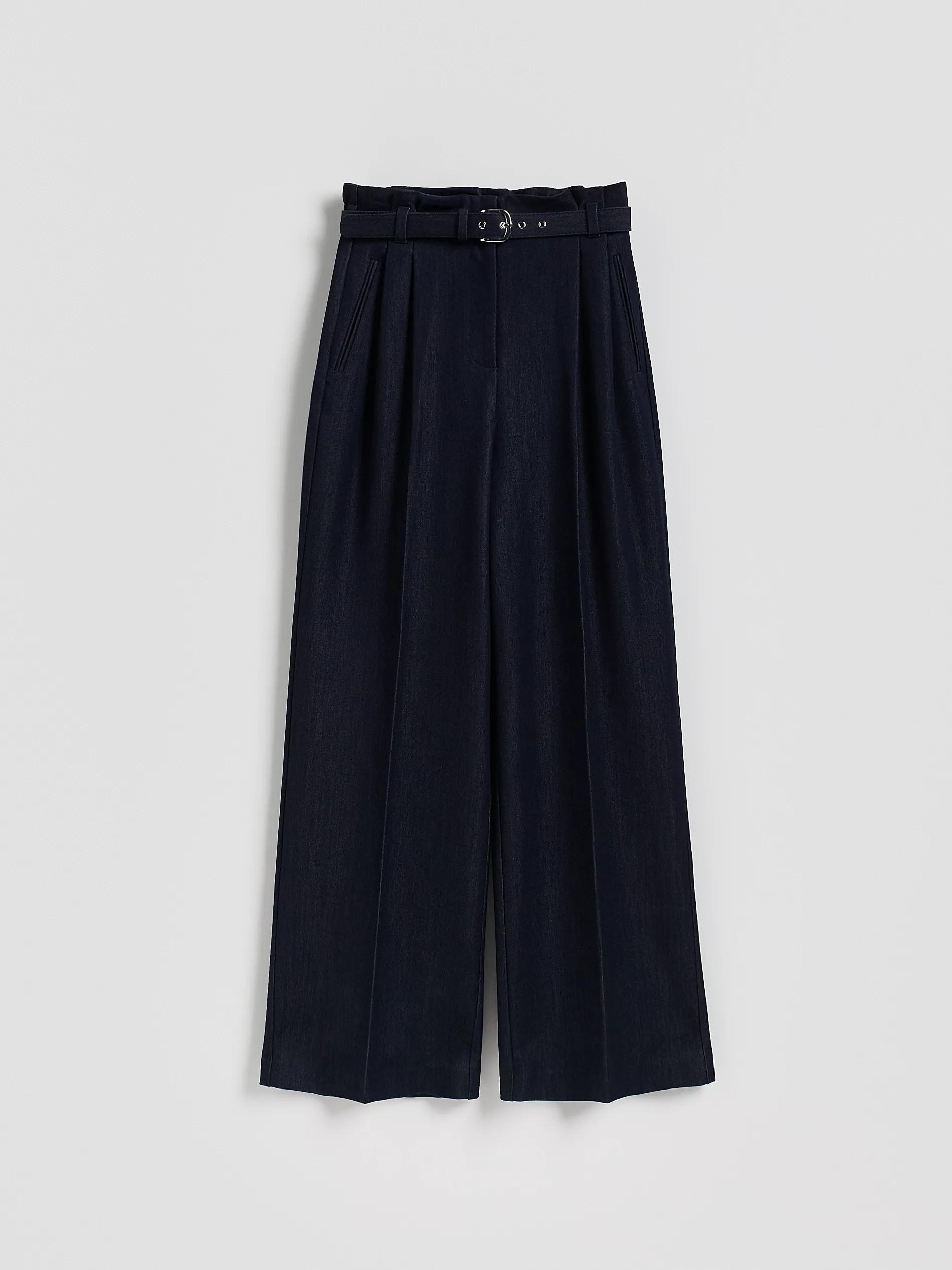 Navy Wide Leg Trousers With Belt, Navy, large image number 4
