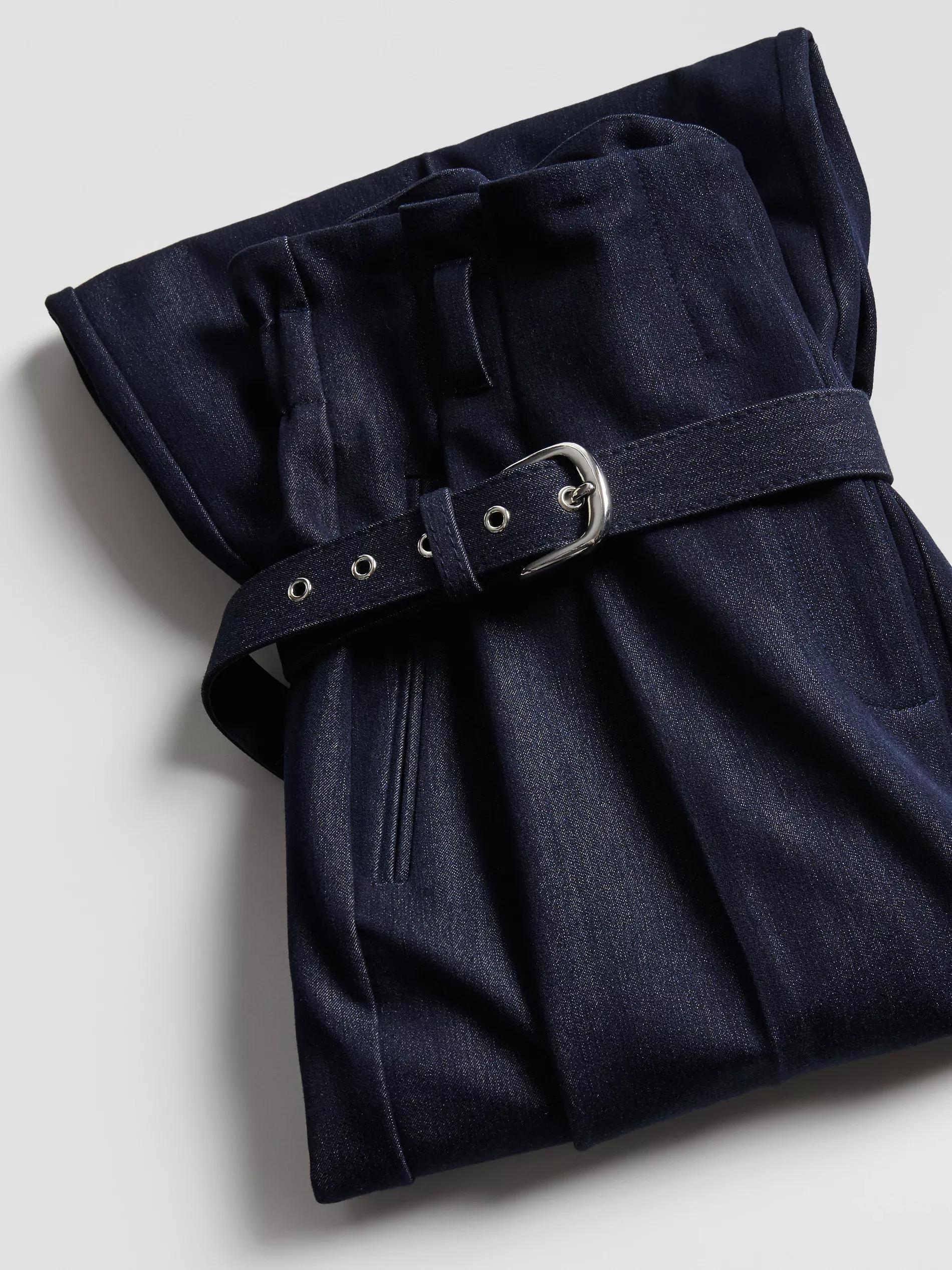 Navy Wide Leg Trousers With Belt, Navy, large image number 5