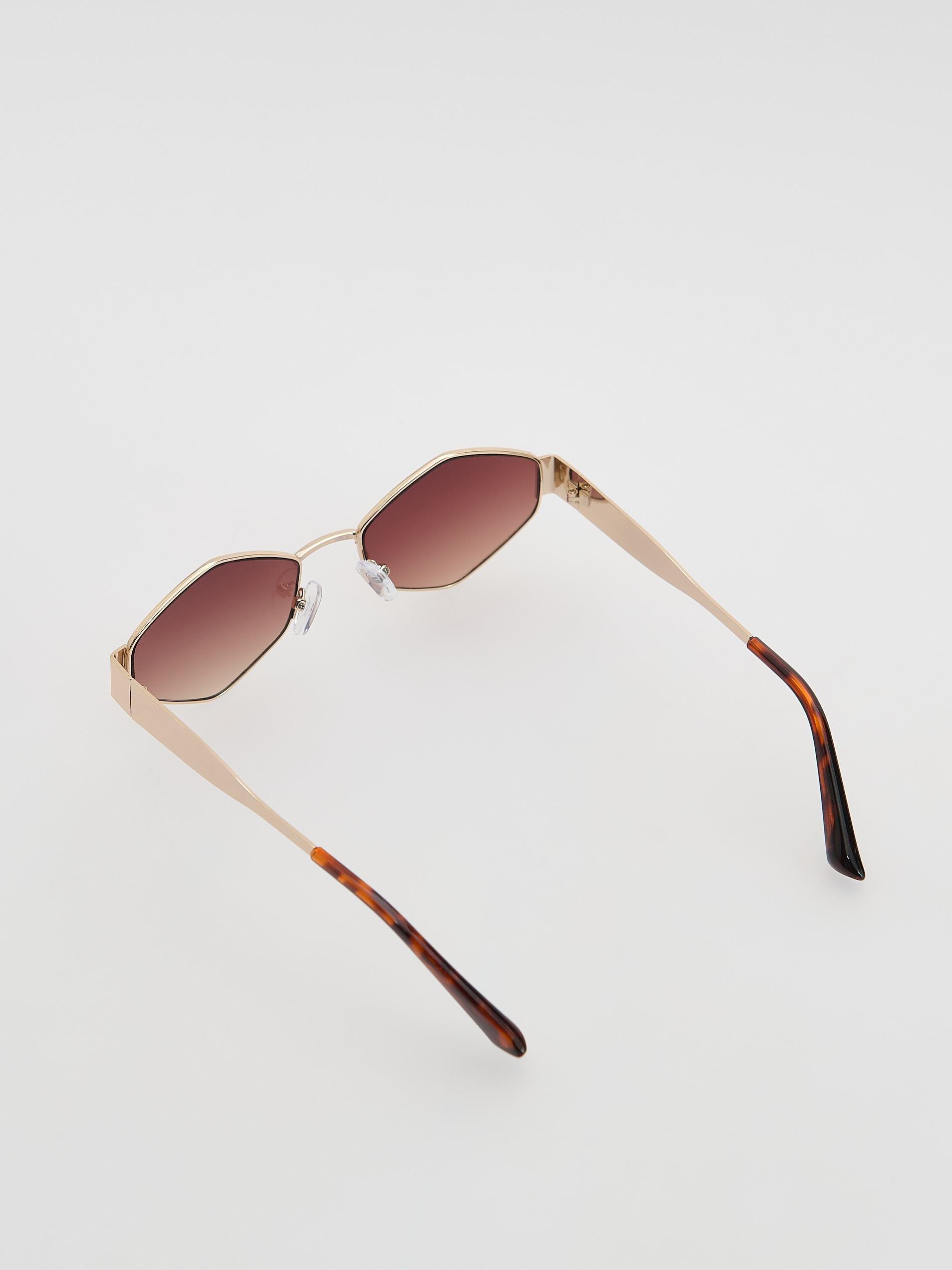Gold Brown Sunglasses With Case, Brown, medium
