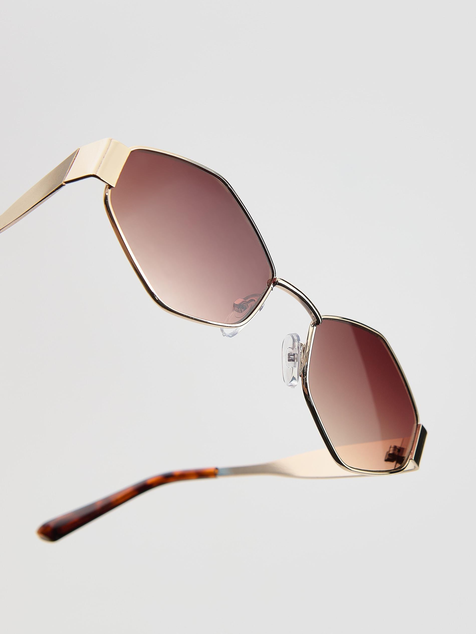 Gold Brown Sunglasses With Case, Brown, medium