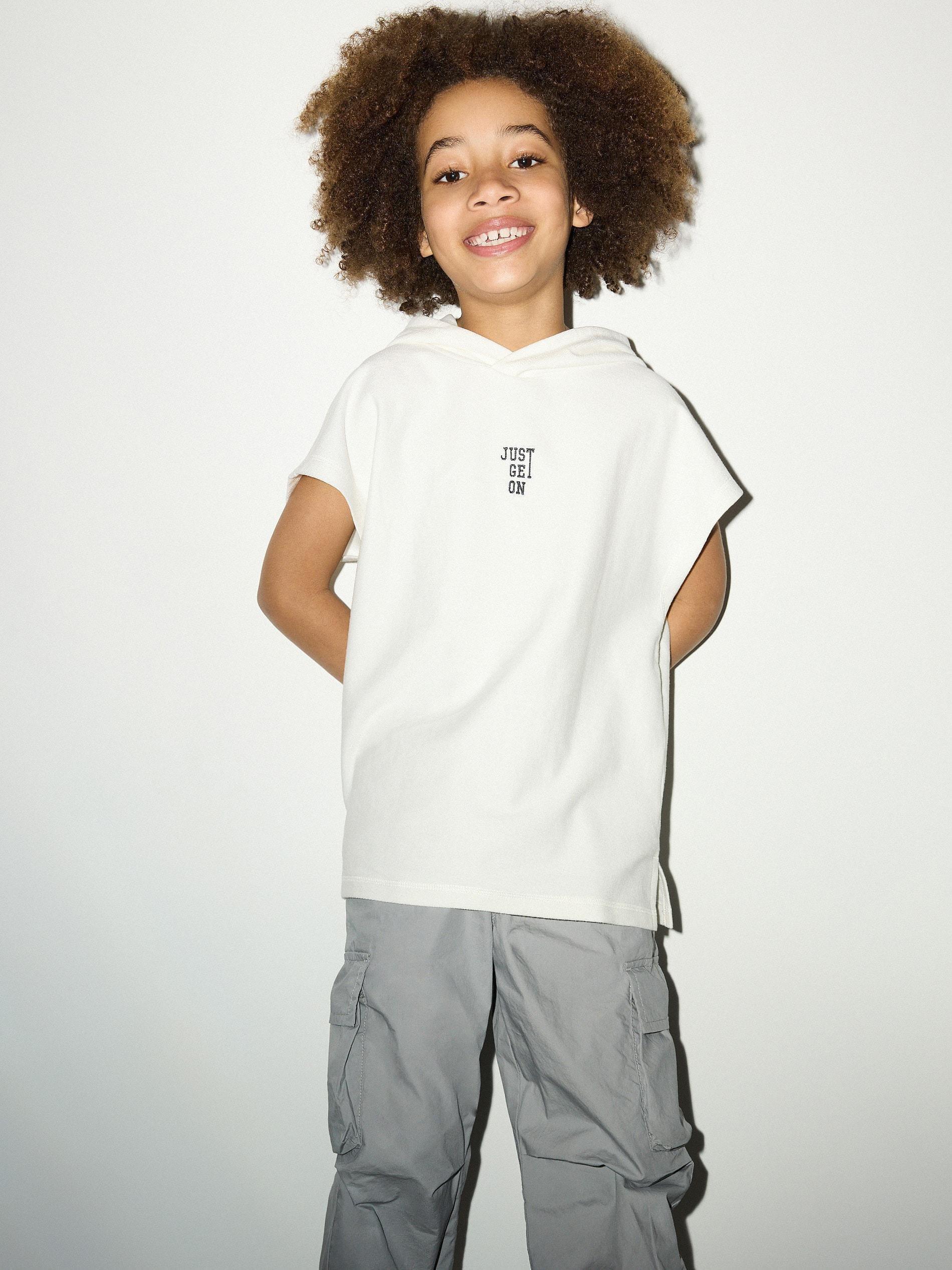 Cream Oversized Hooded T-Shirt, Kids Boys, , large image number 1