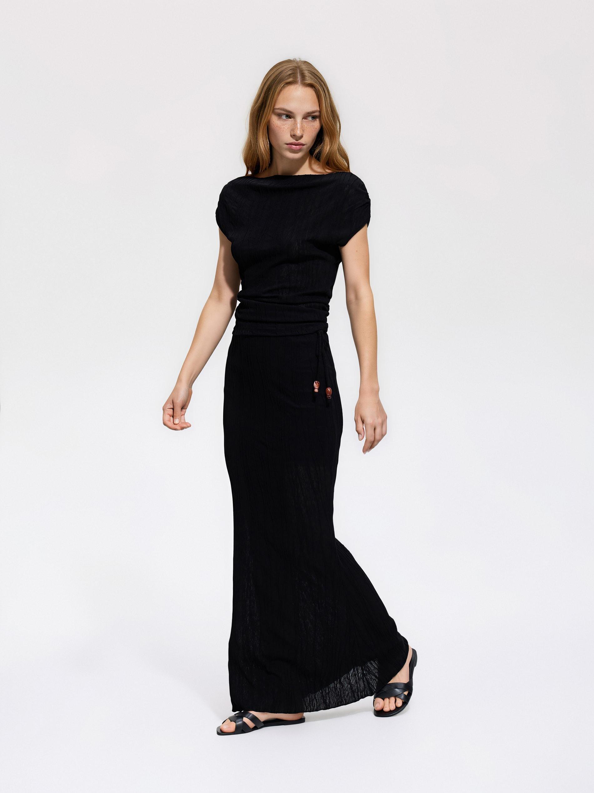 Black Structural Jersey Skirt, Black, medium