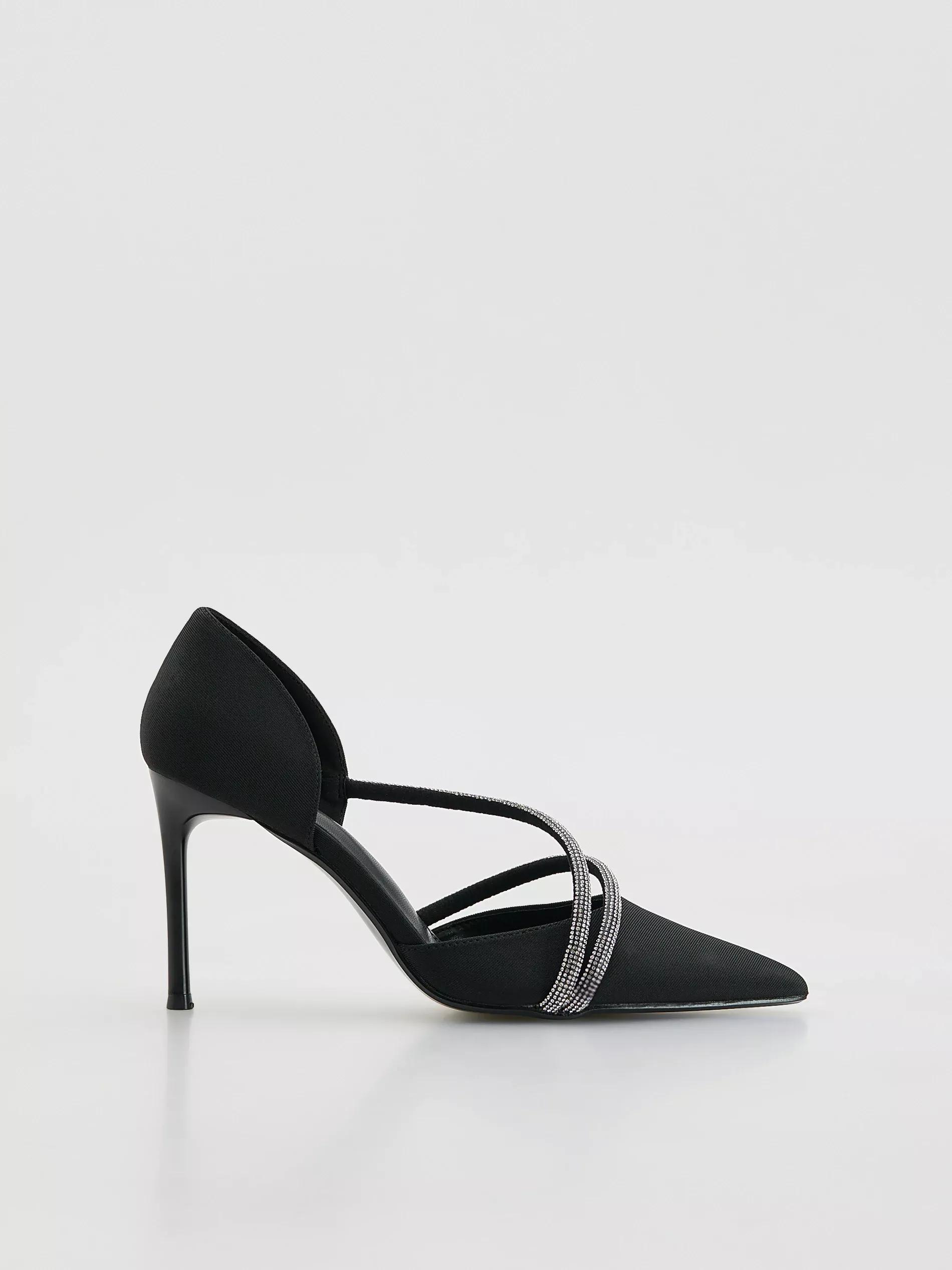 Black Pumps With Decorative Straps, Black, large image number 0
