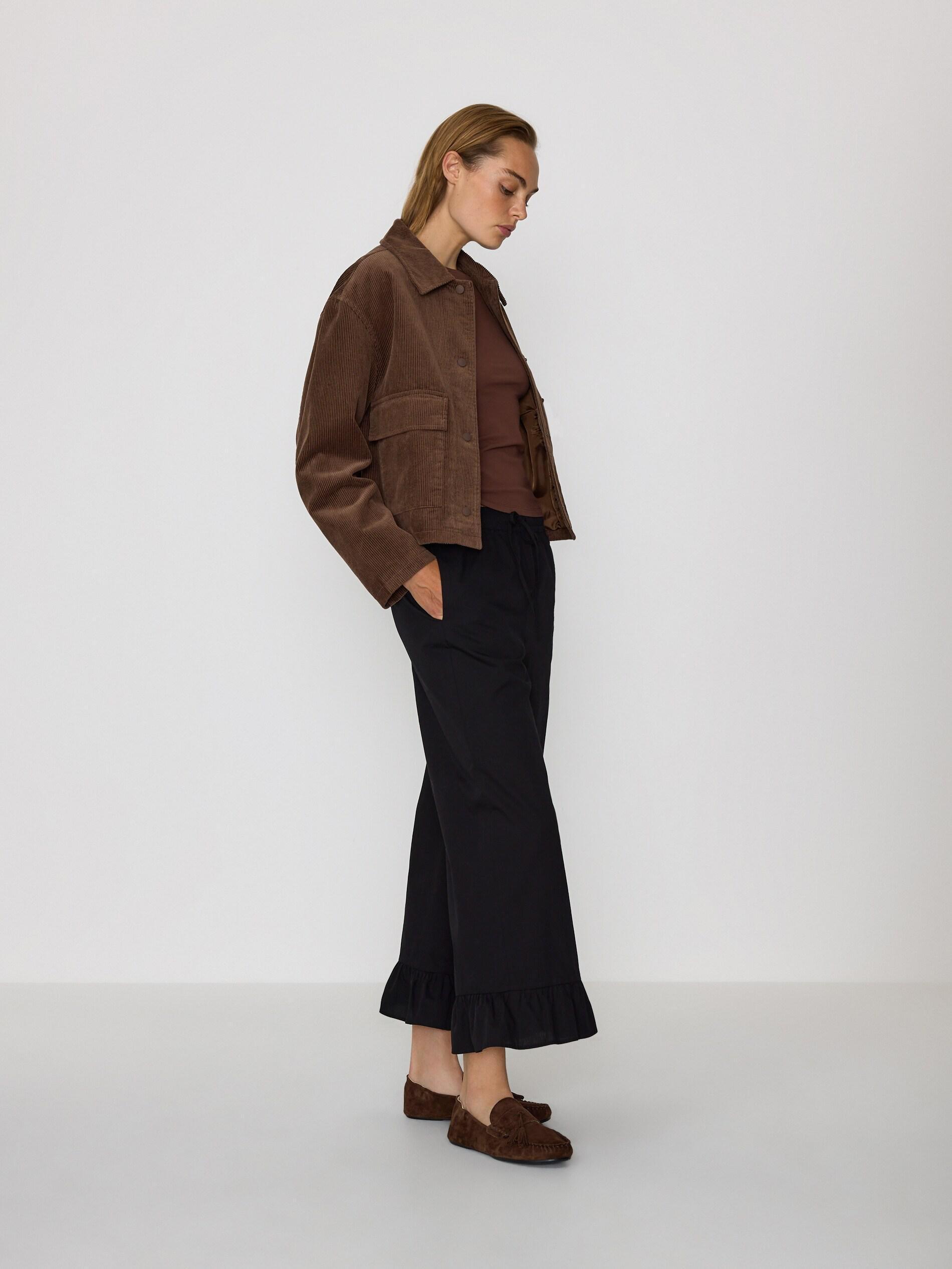 Black Culotte Trousers With Frill, Black, large image number 0