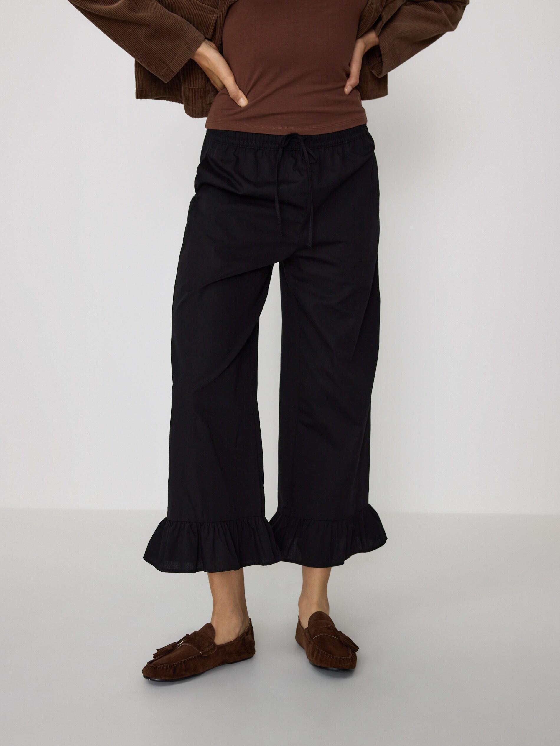 Black Culotte Trousers With Frill, Black, large image number 1