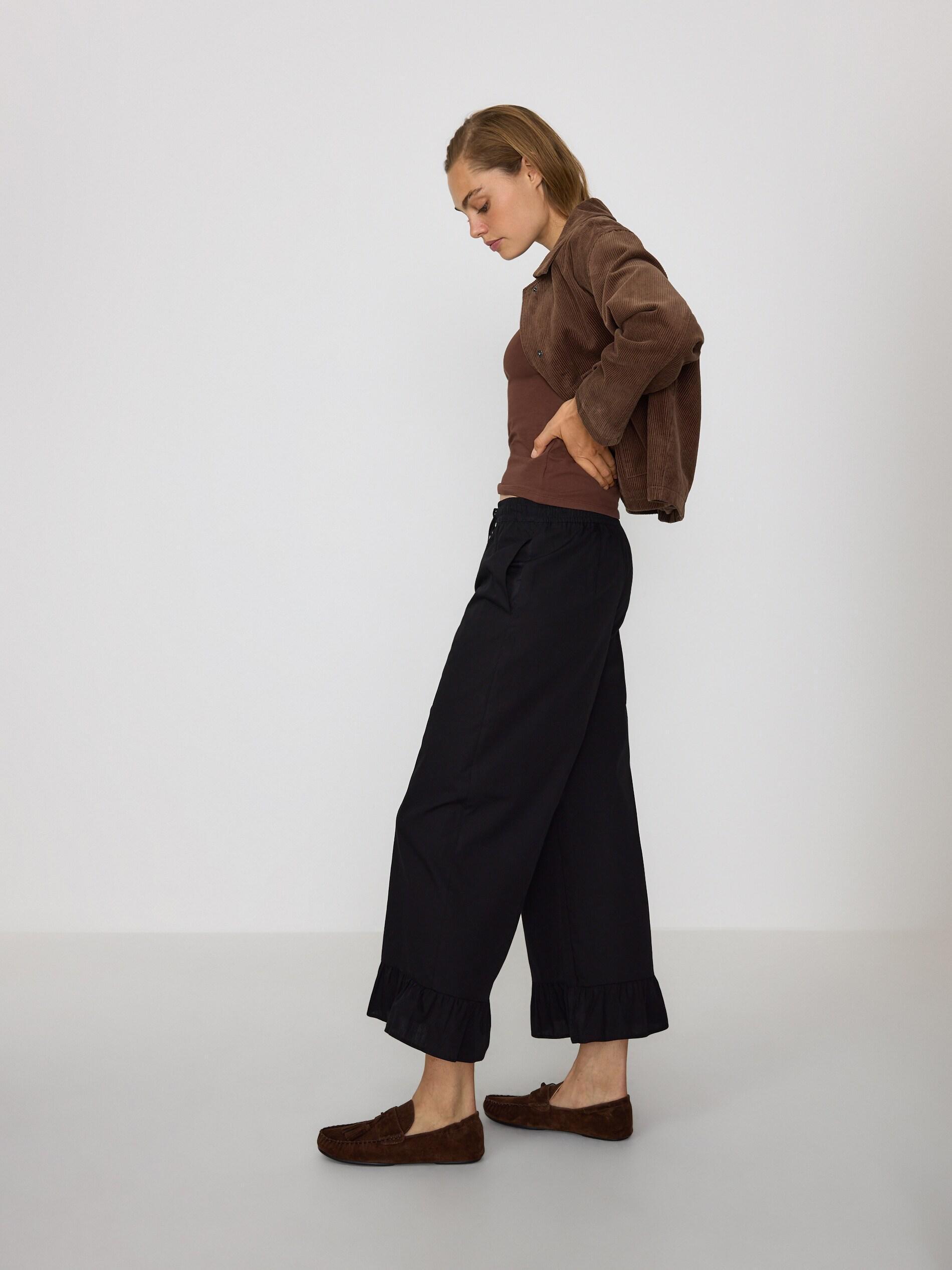 Black Culotte Trousers With Frill, Black, medium