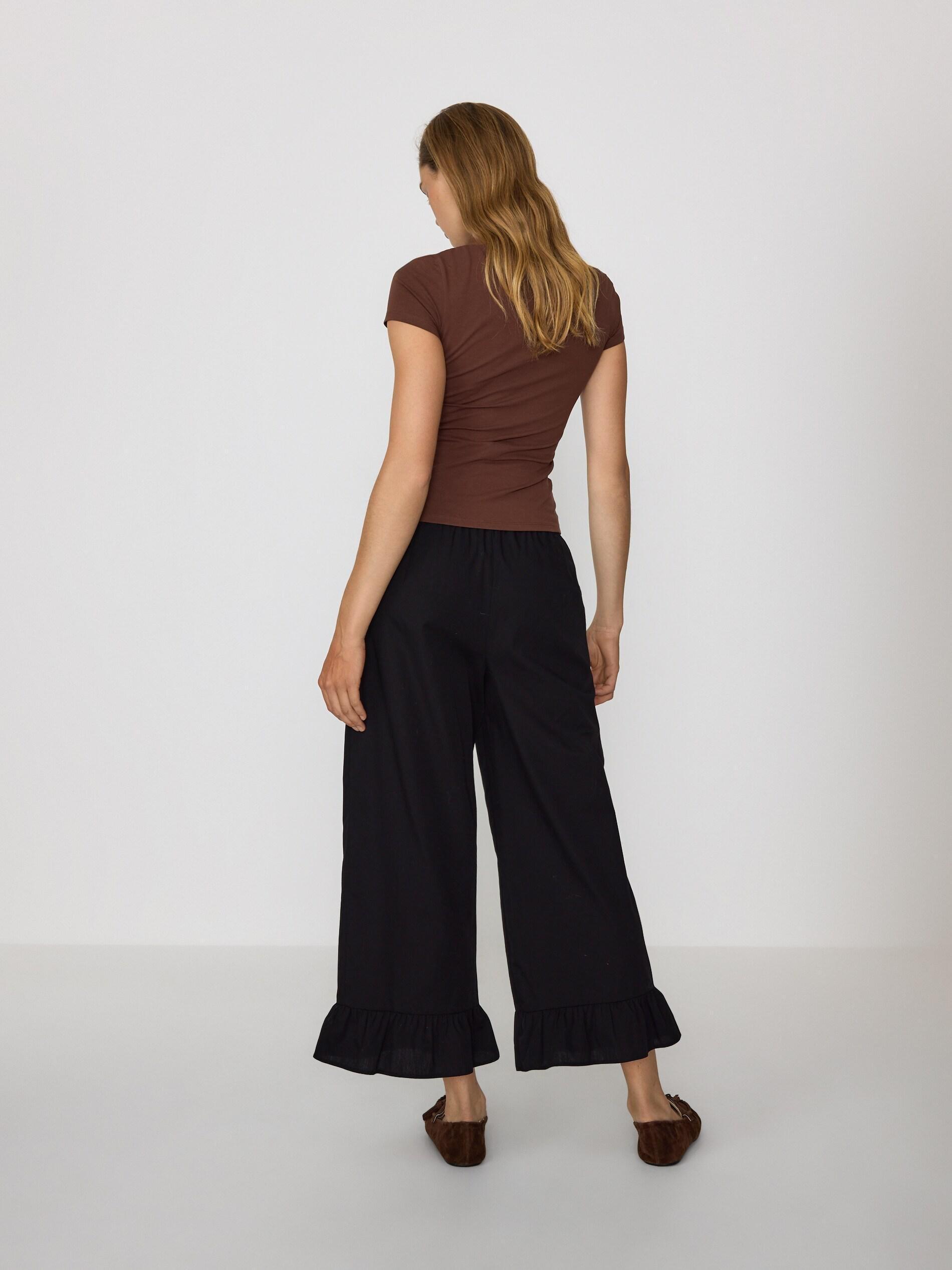 Black Culotte Trousers With Frill, Black, large image number 3
