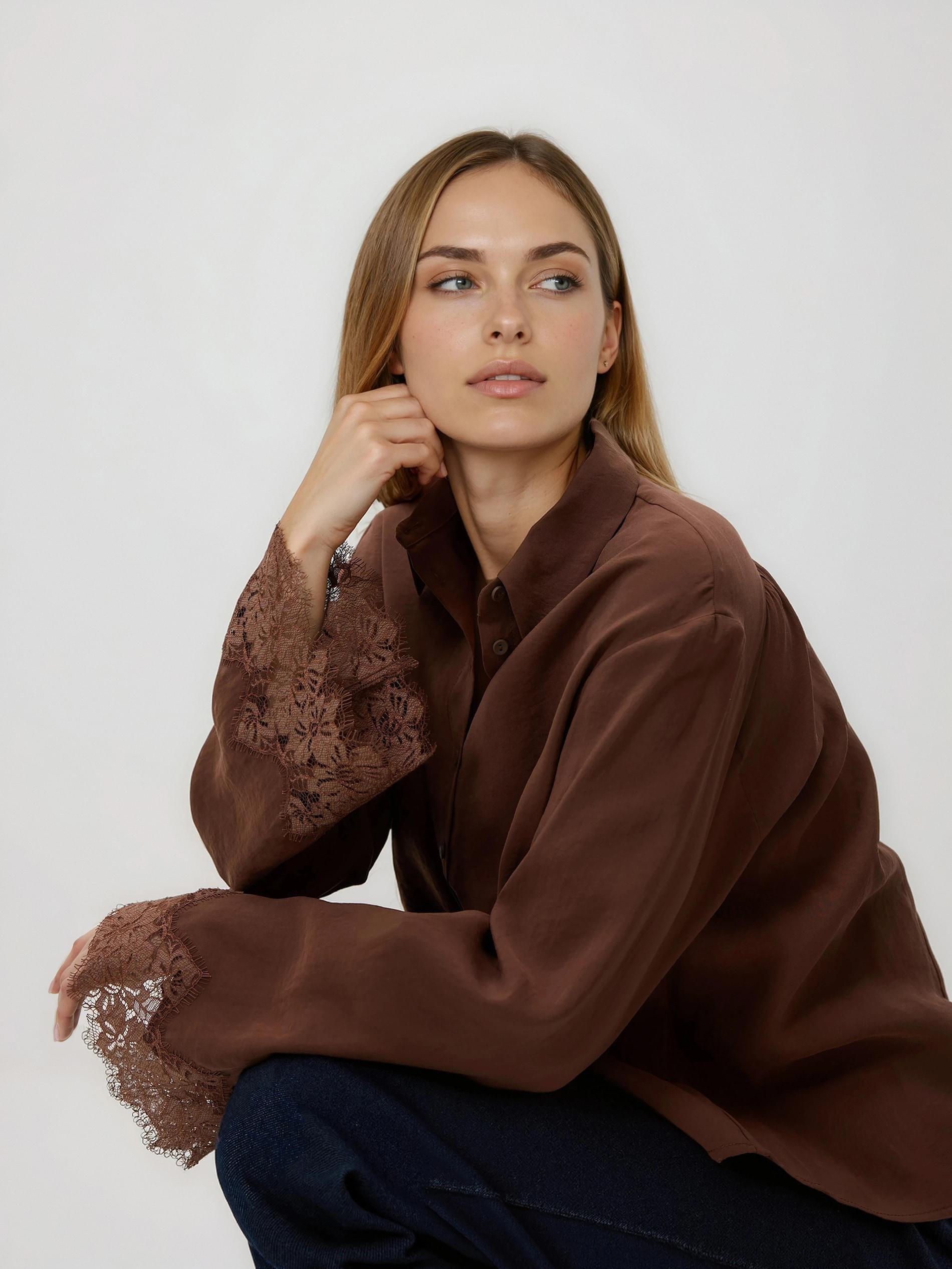 Brown Modal Blend Shirt, Brown, large image number 1