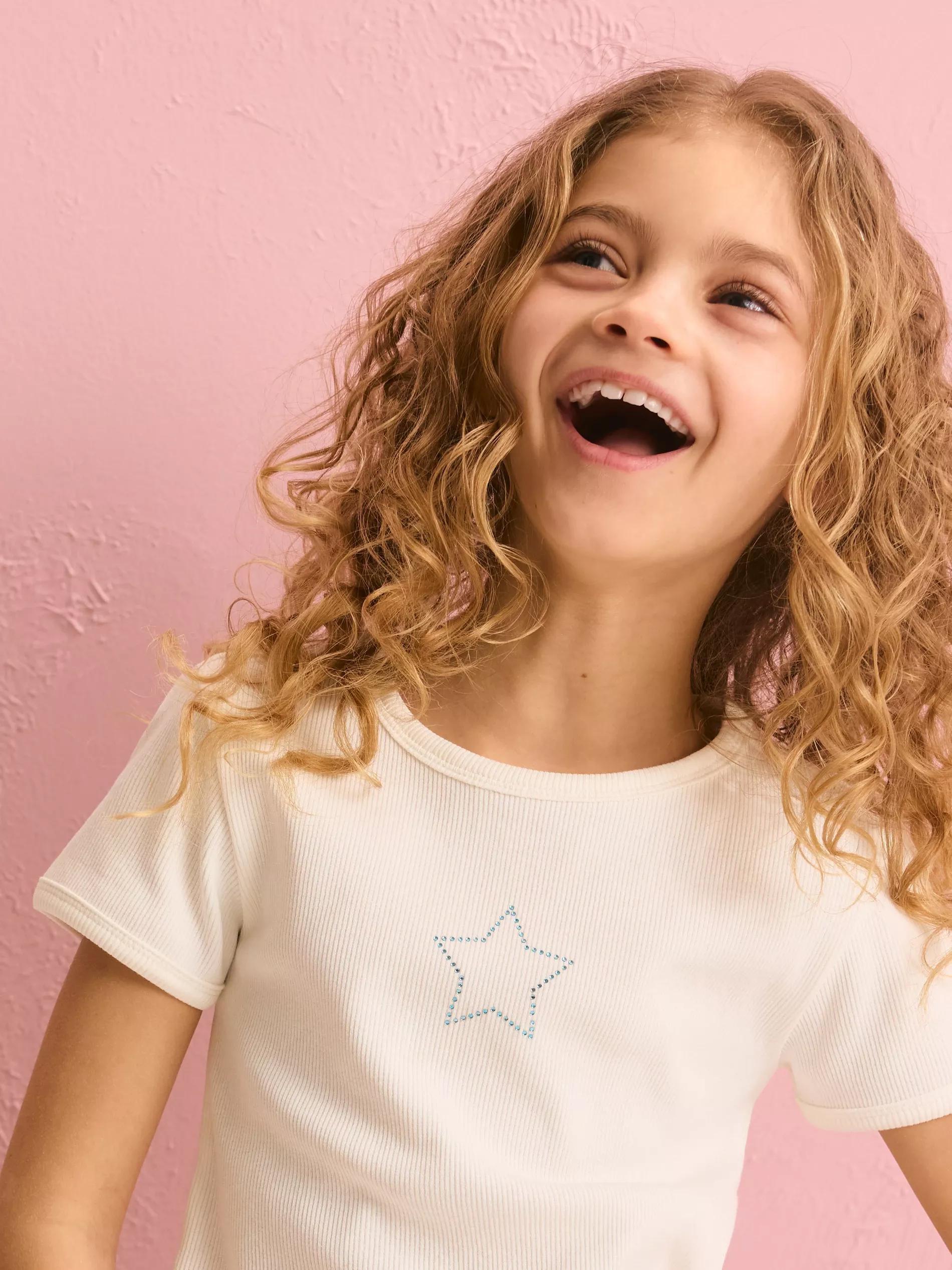 Cream T-Shirt With Rhinestone Detailing, , large image number 0