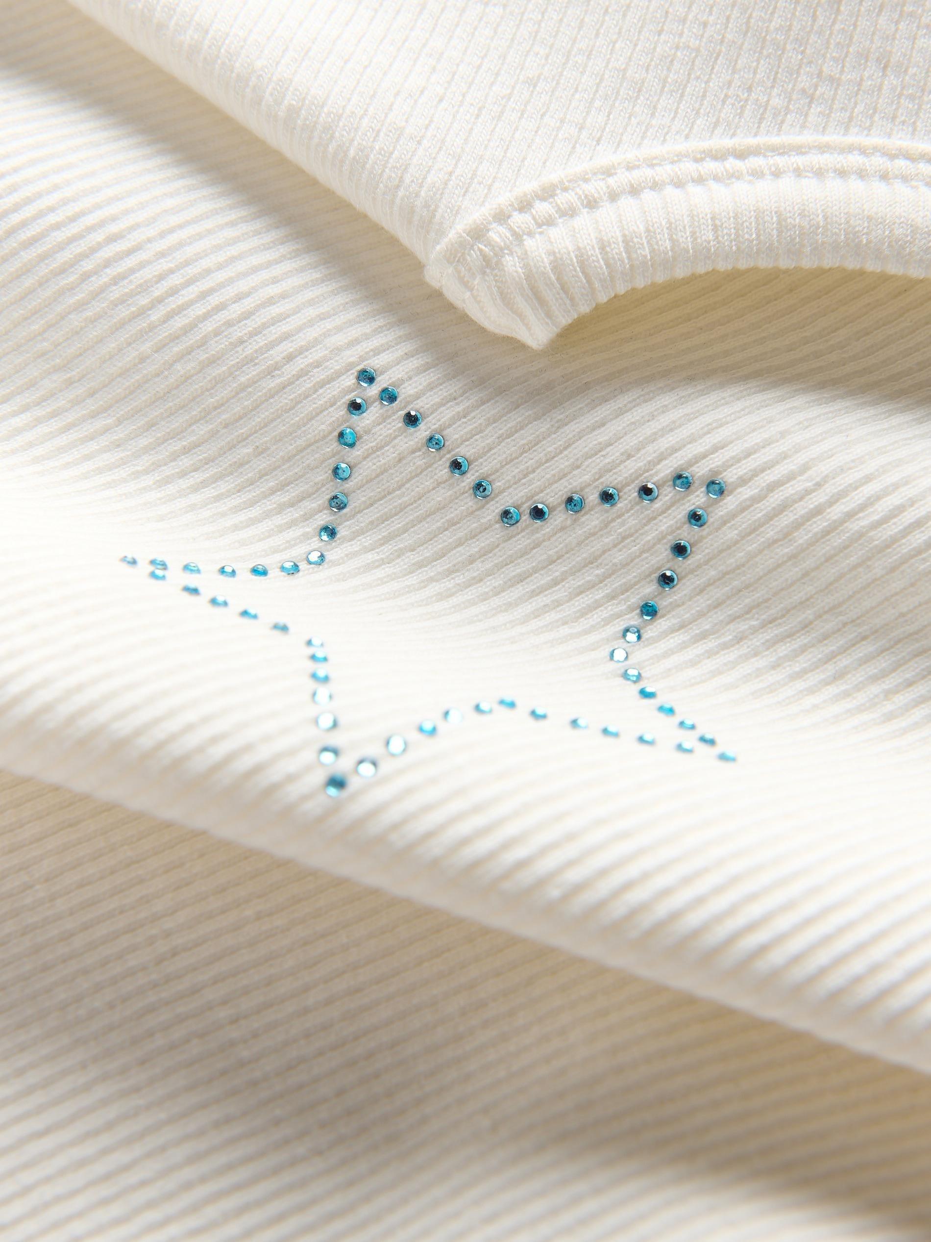 Cream T-Shirt With Rhinestone Detailing, , large image number 3
