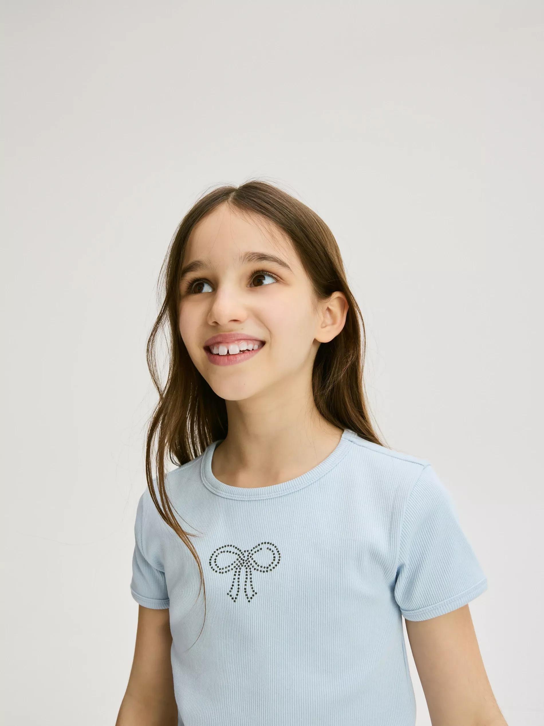 Blue T-Shirt With Rhinestone Detailing, , large image number 0