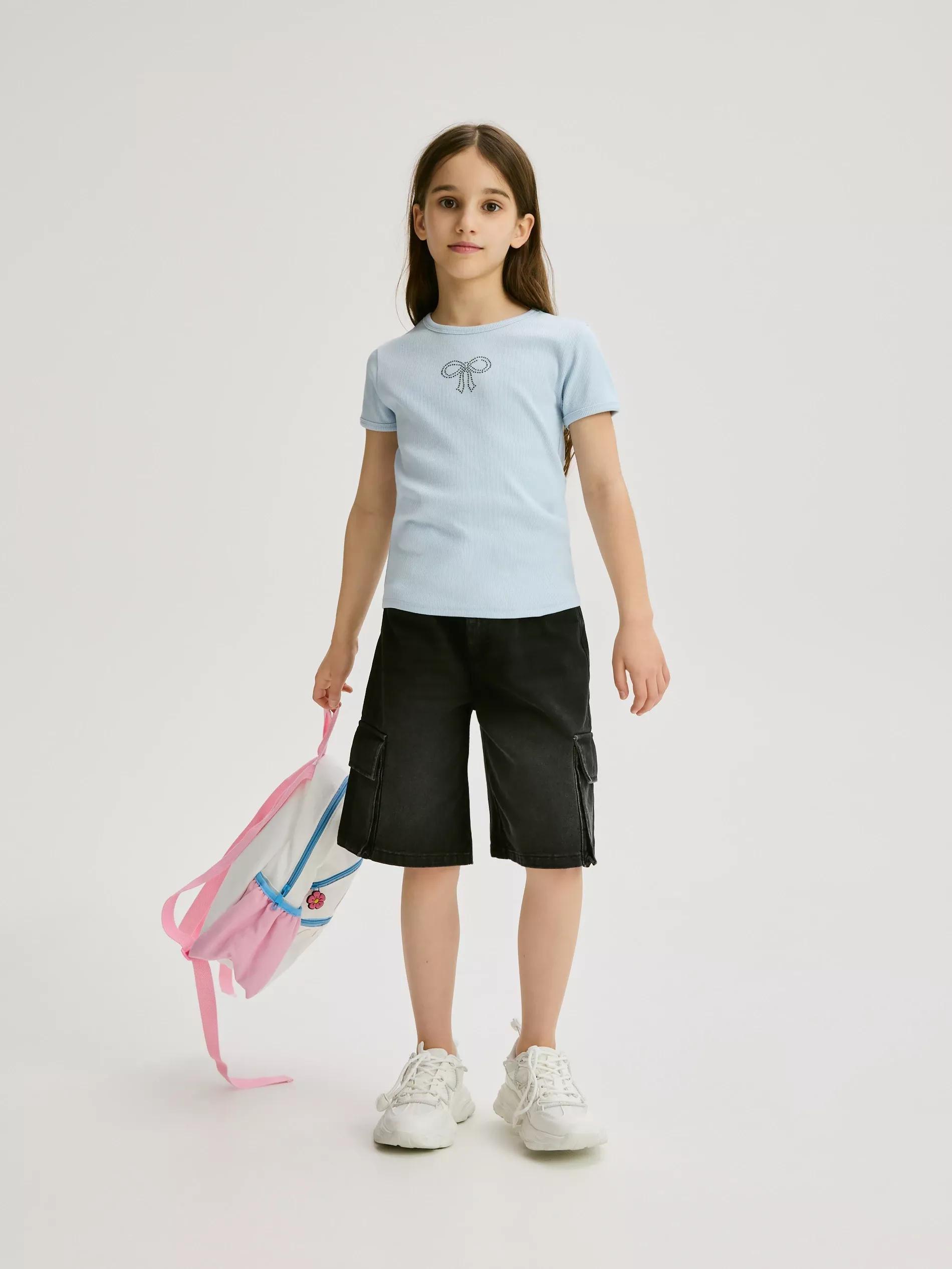 Blue T-Shirt With Rhinestone Detailing, , large image number 1