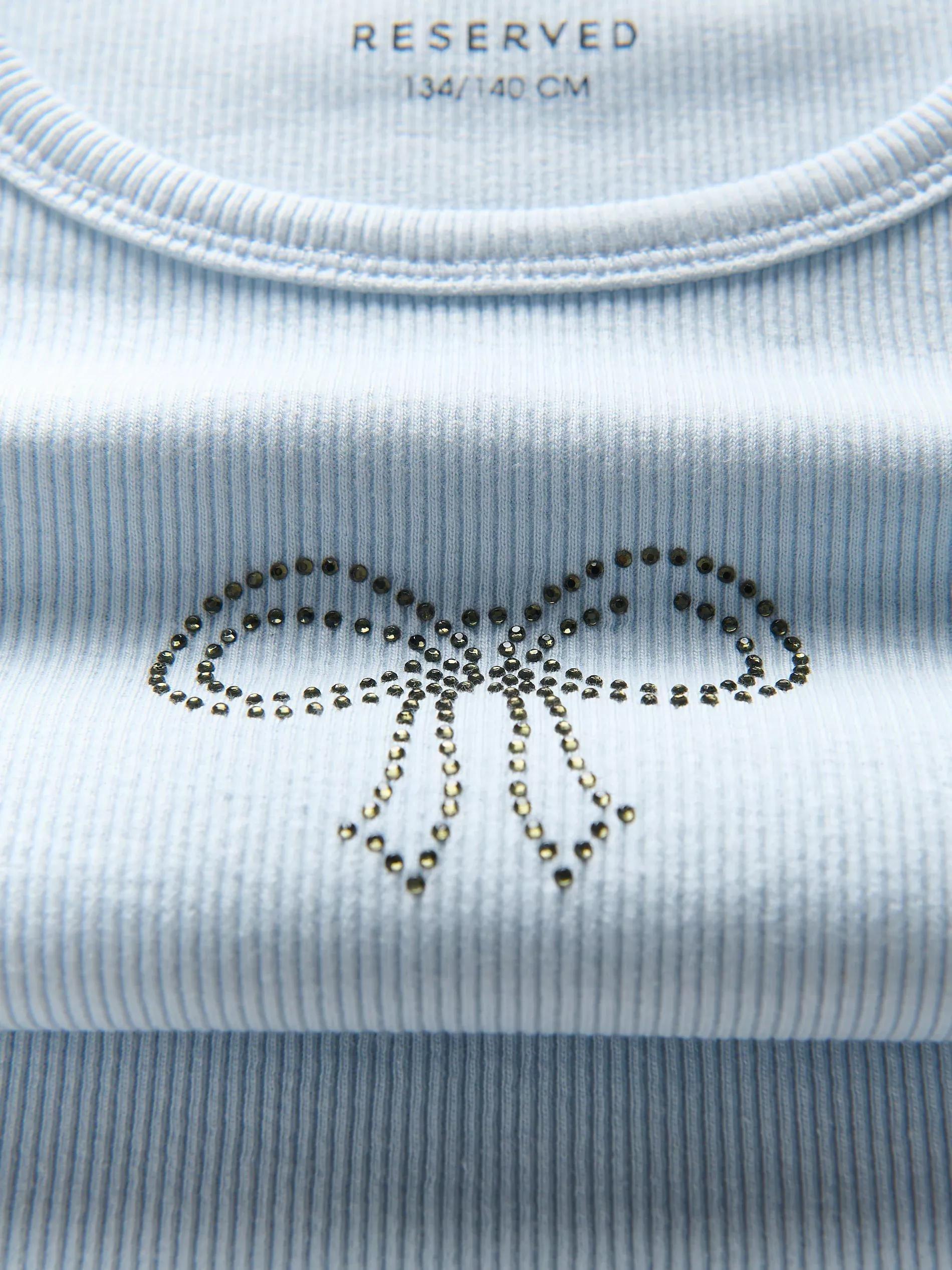 Blue T-Shirt With Rhinestone Detailing, , large image number 3