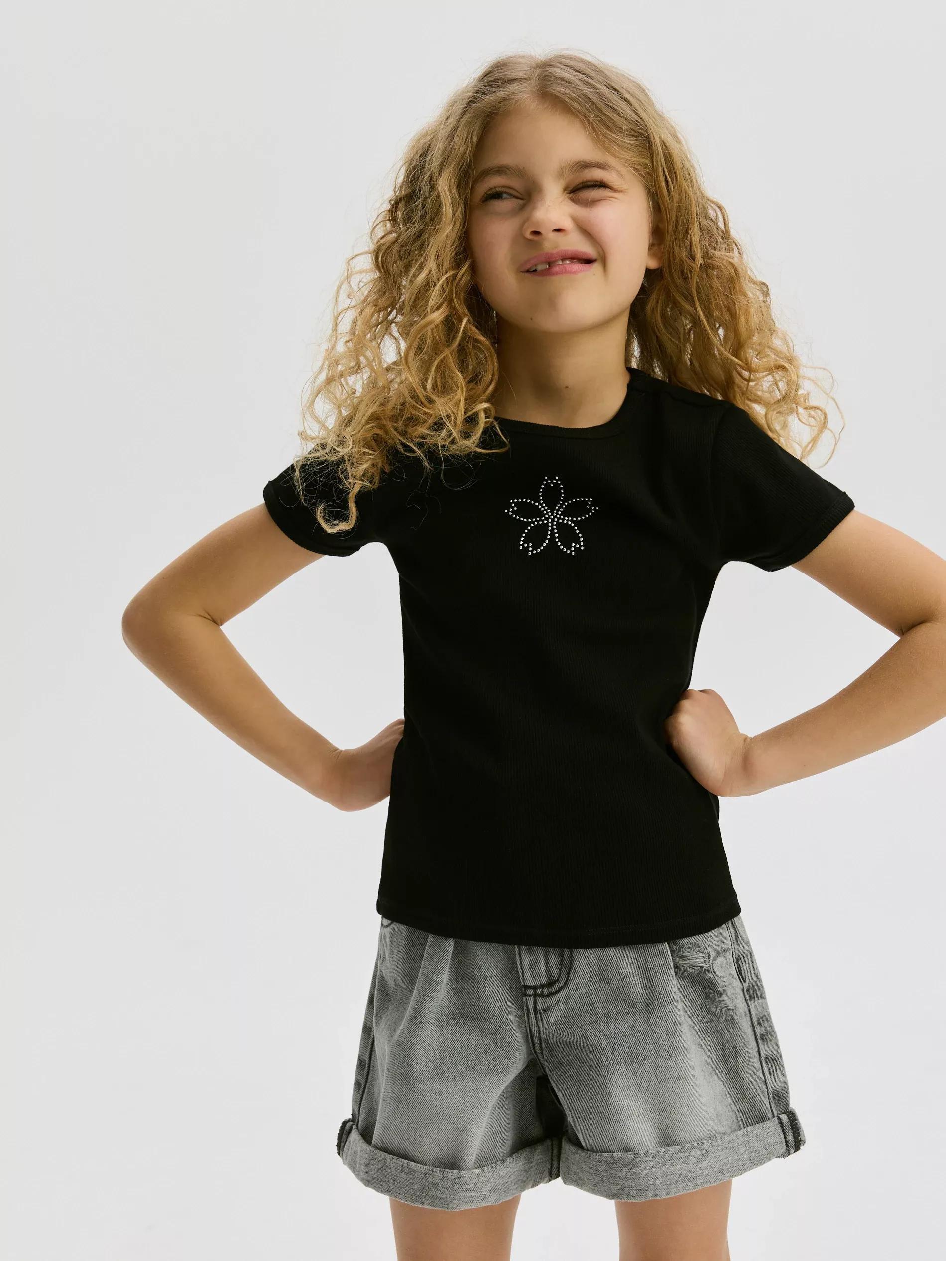 Black T-Shirt With Rhinestone Detailing, , large image number 0