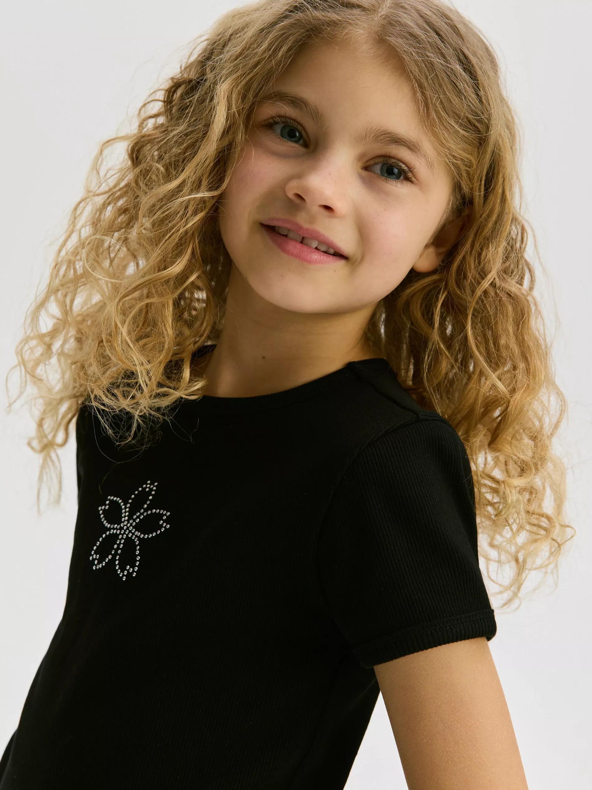 Black T-Shirt With Rhinestone Detailing, , large image number 1