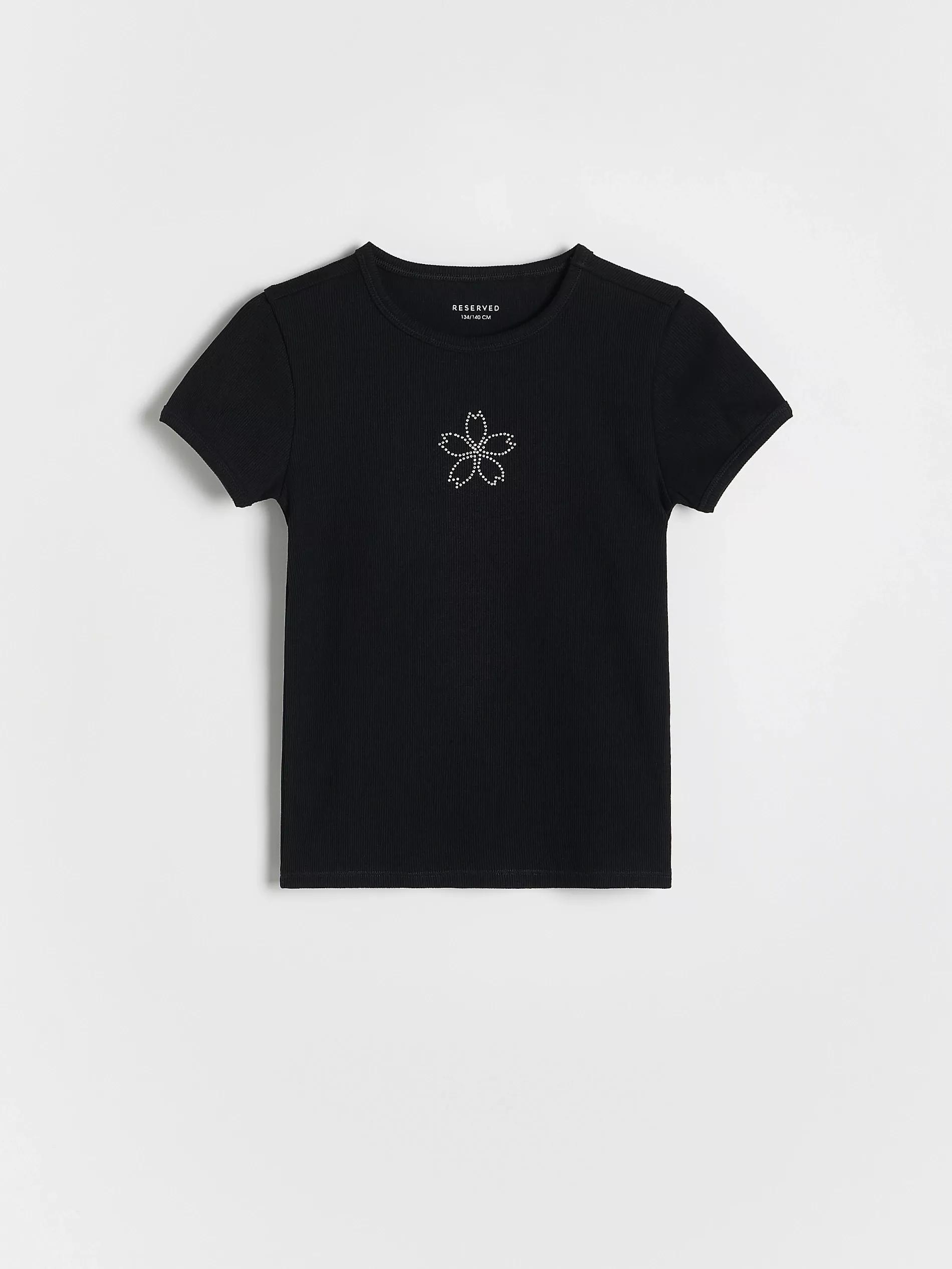 Black T-Shirt With Rhinestone Detailing, , large image number 2