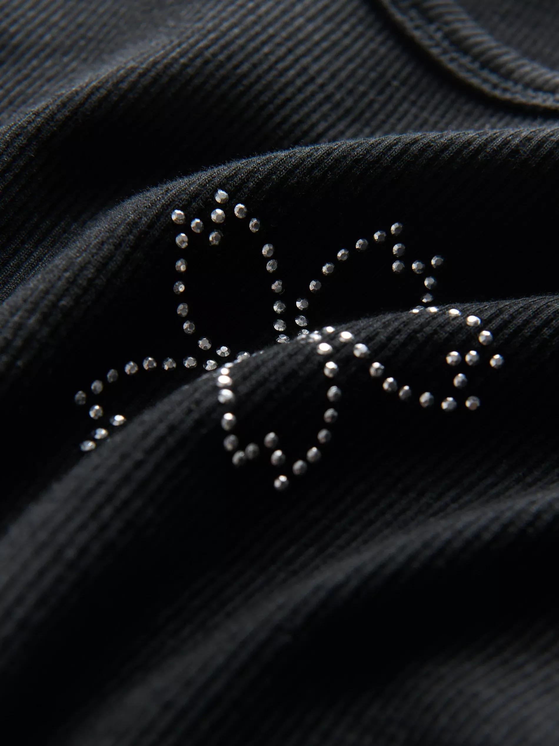 Black T-Shirt With Rhinestone Detailing, , large image number 3