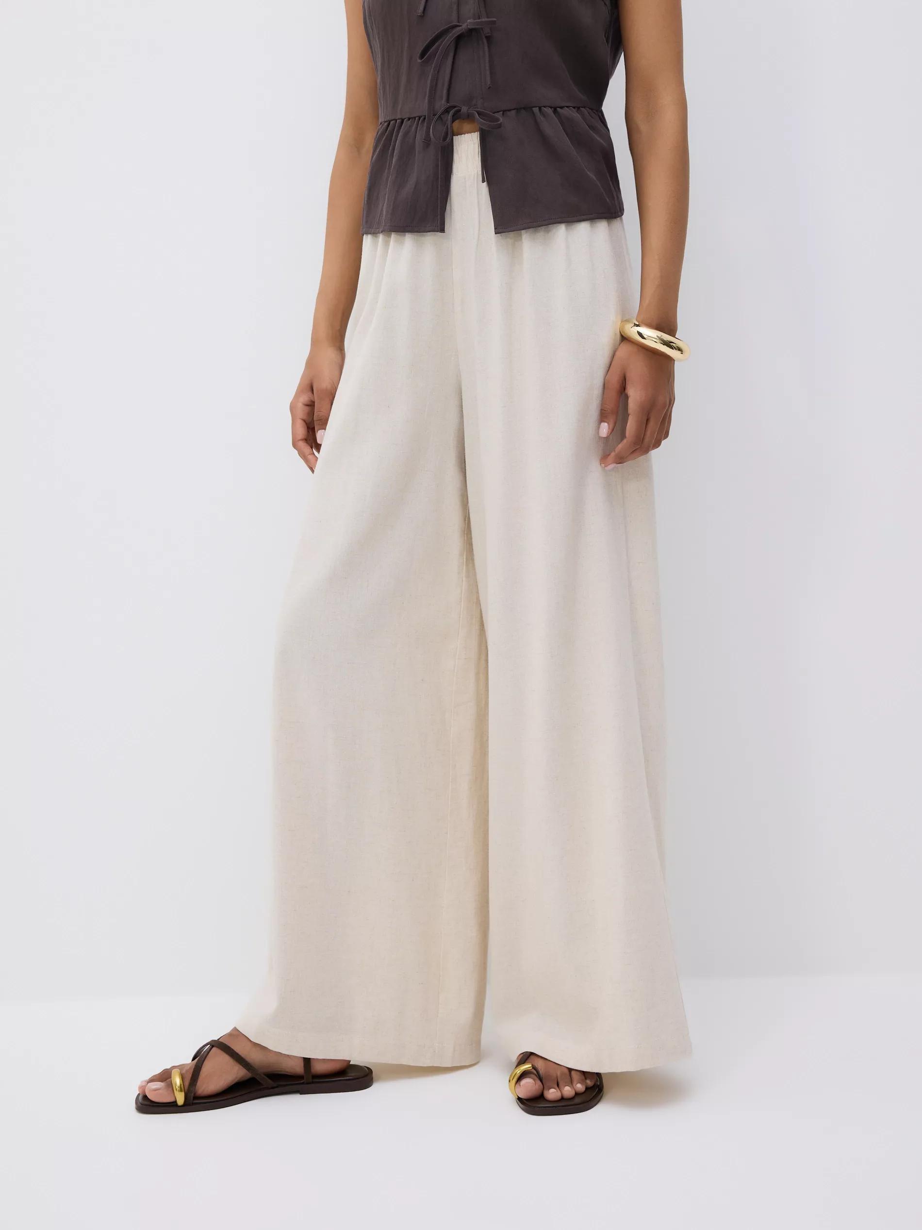 Cream Wide Leg Trousers, Ivory, medium