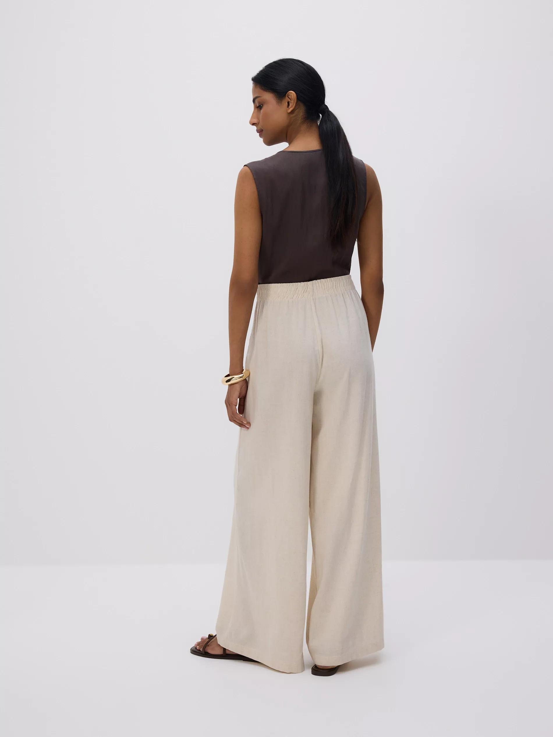 Cream Wide Leg Trousers, Ivory, medium