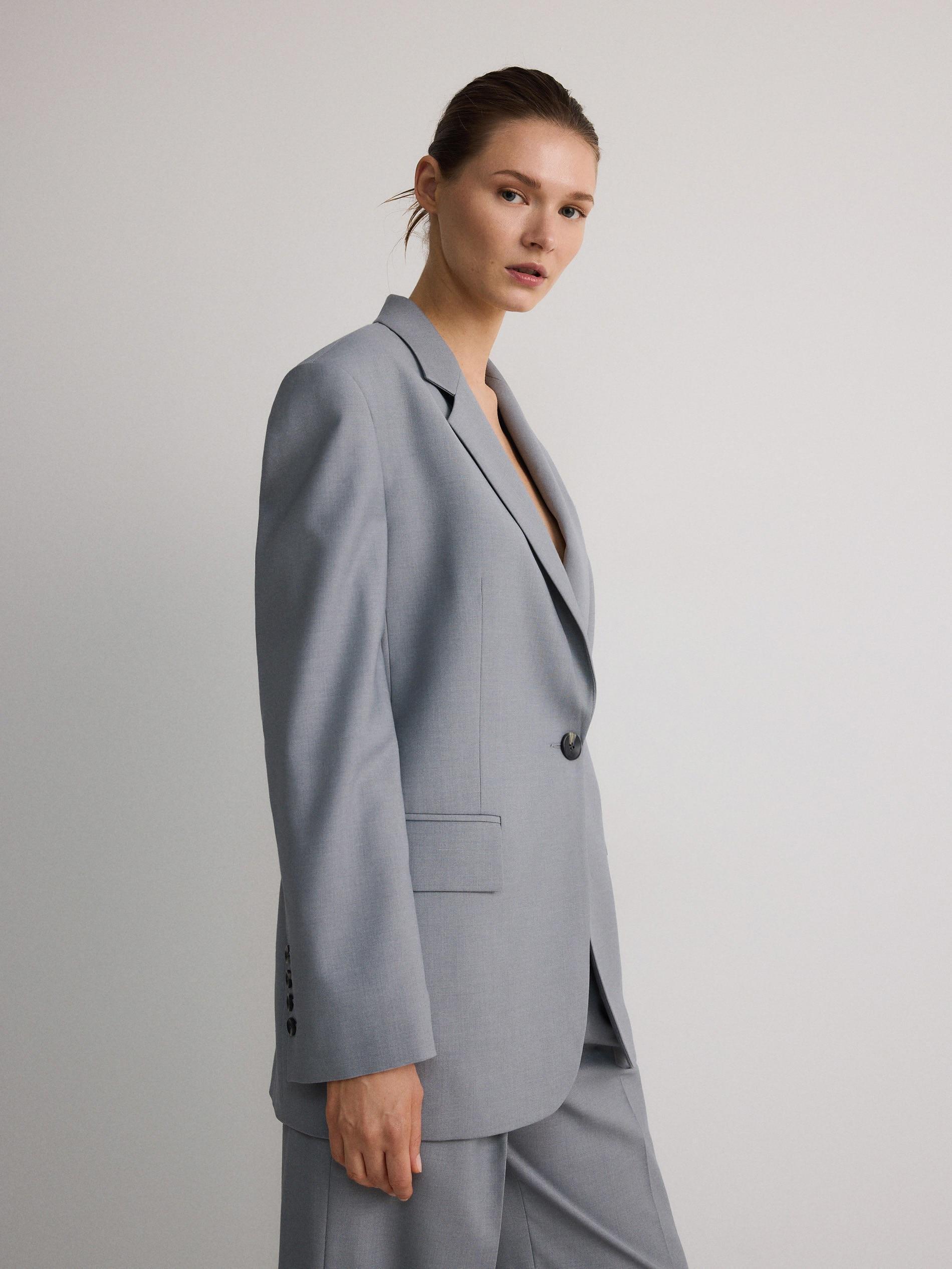 Grey Plain Oversized Blazer, , large image number 2