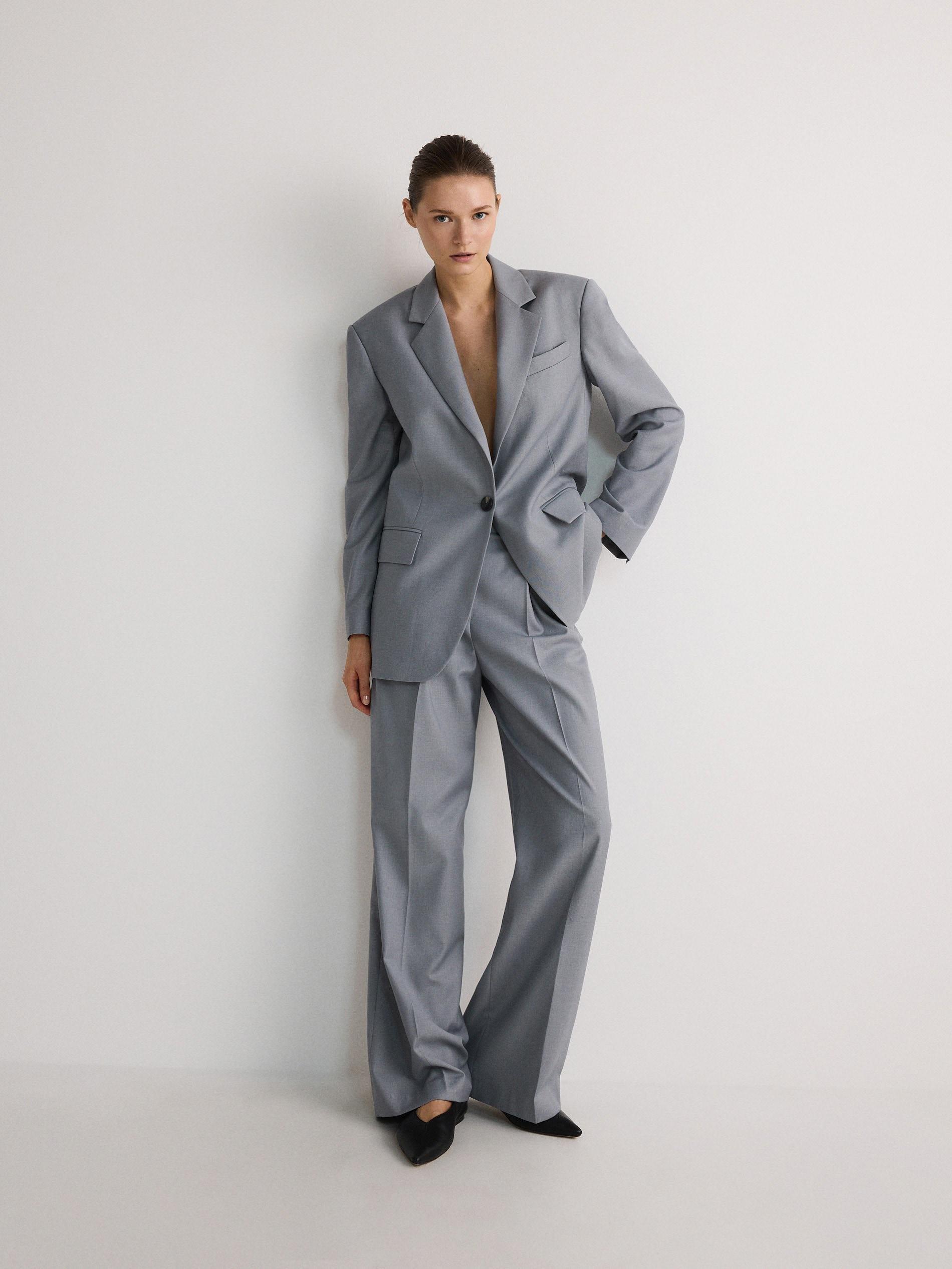 Grey Plain Oversized Blazer, , large image number 3