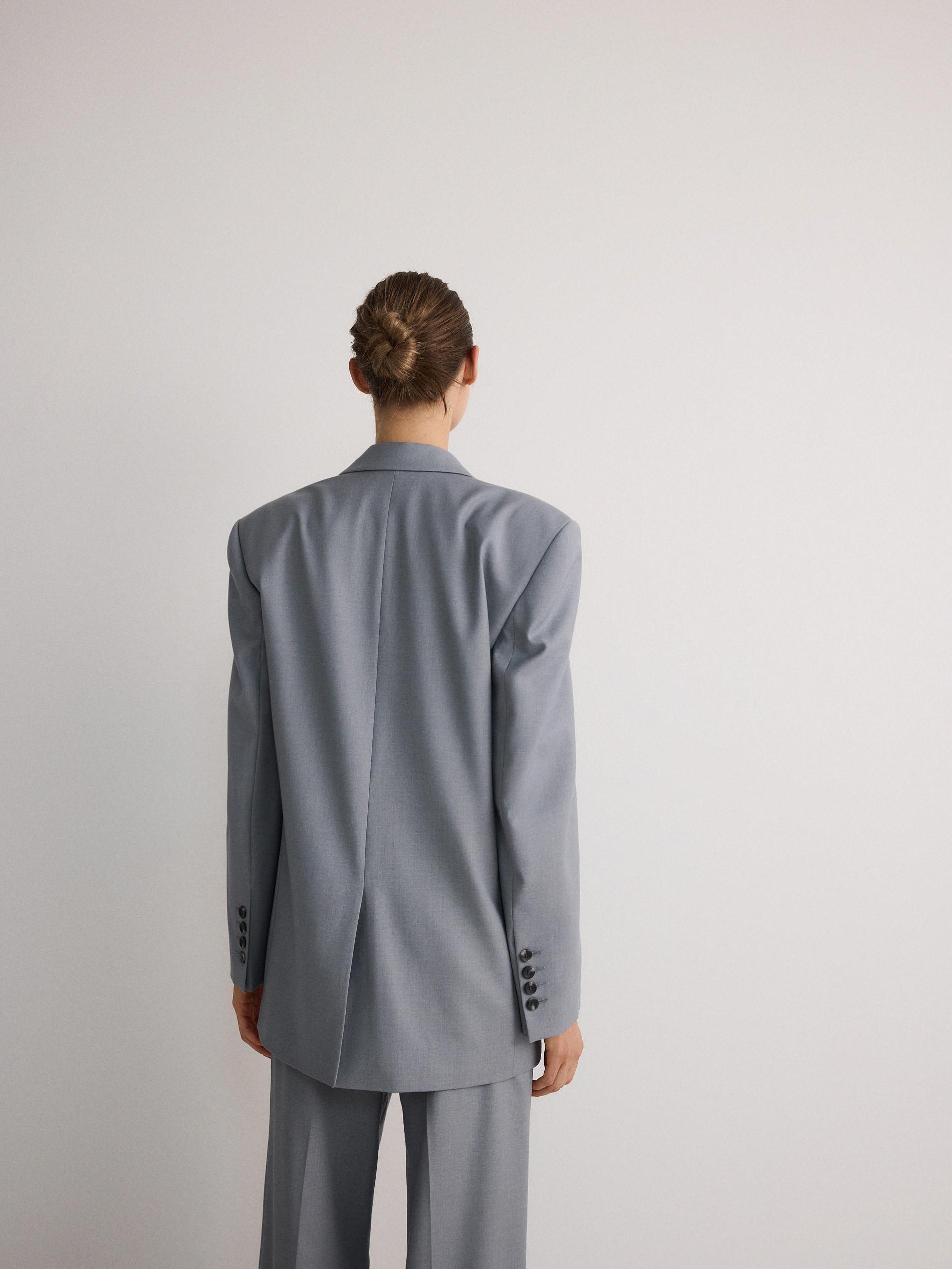 Grey Plain Oversized Blazer, , large image number 4