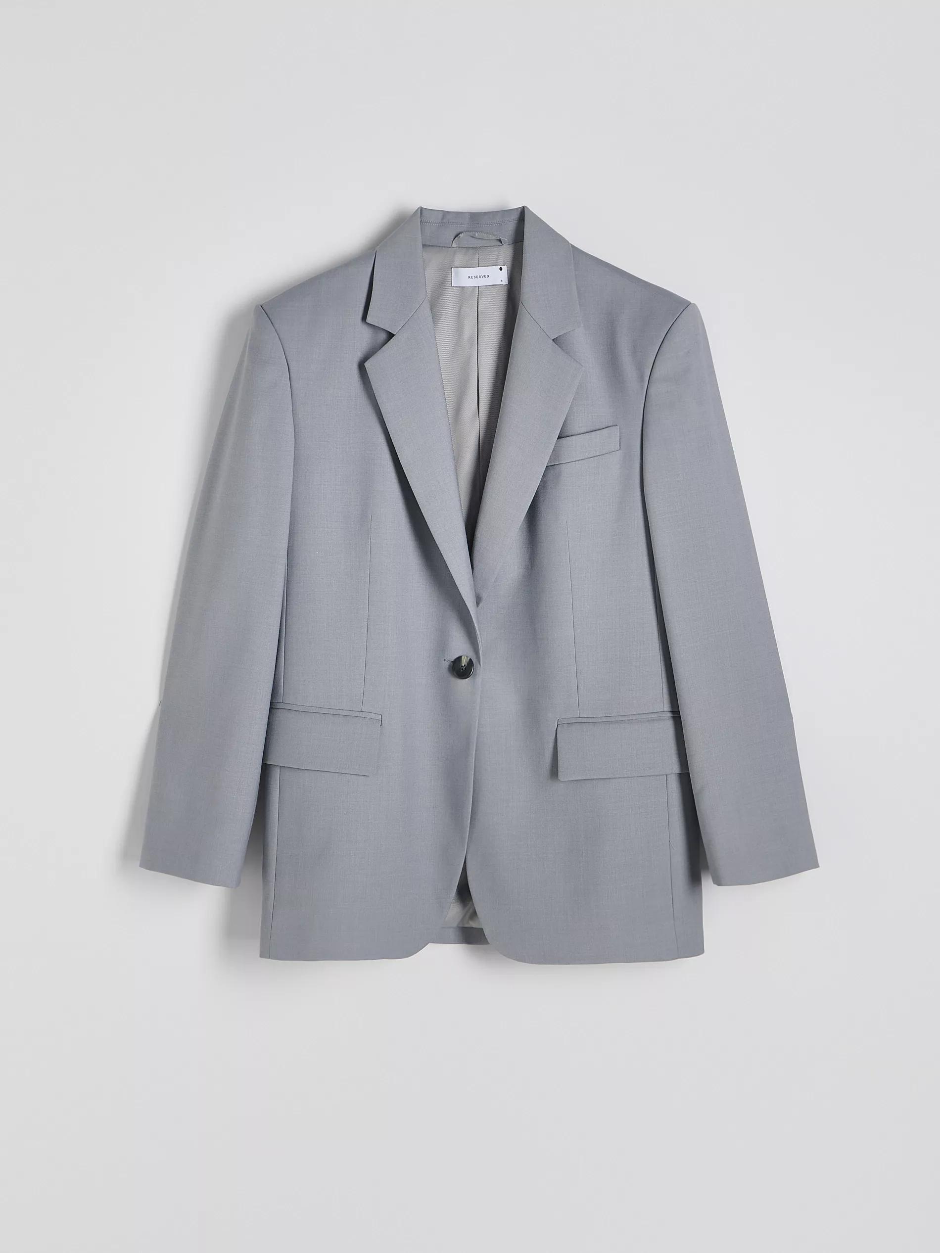 Grey Plain Oversized Blazer, , large image number 5