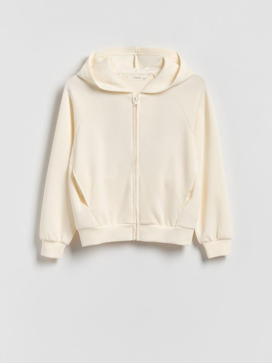 Cream Zip-Up Sweatshirt With Modal, Ivory, medium