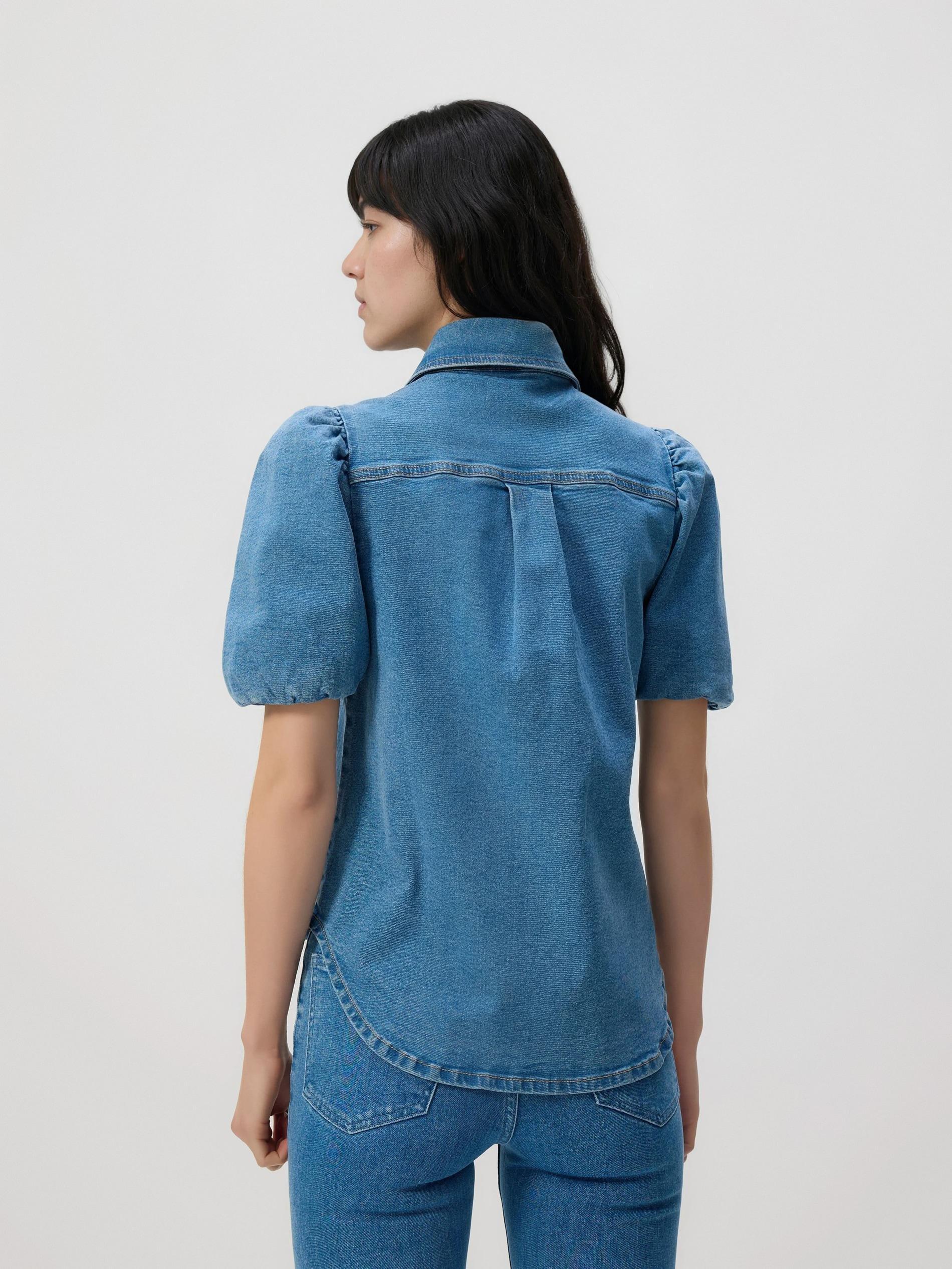 Blue Jeans Denim Shirt With Puff Sleeves, Blue, medium