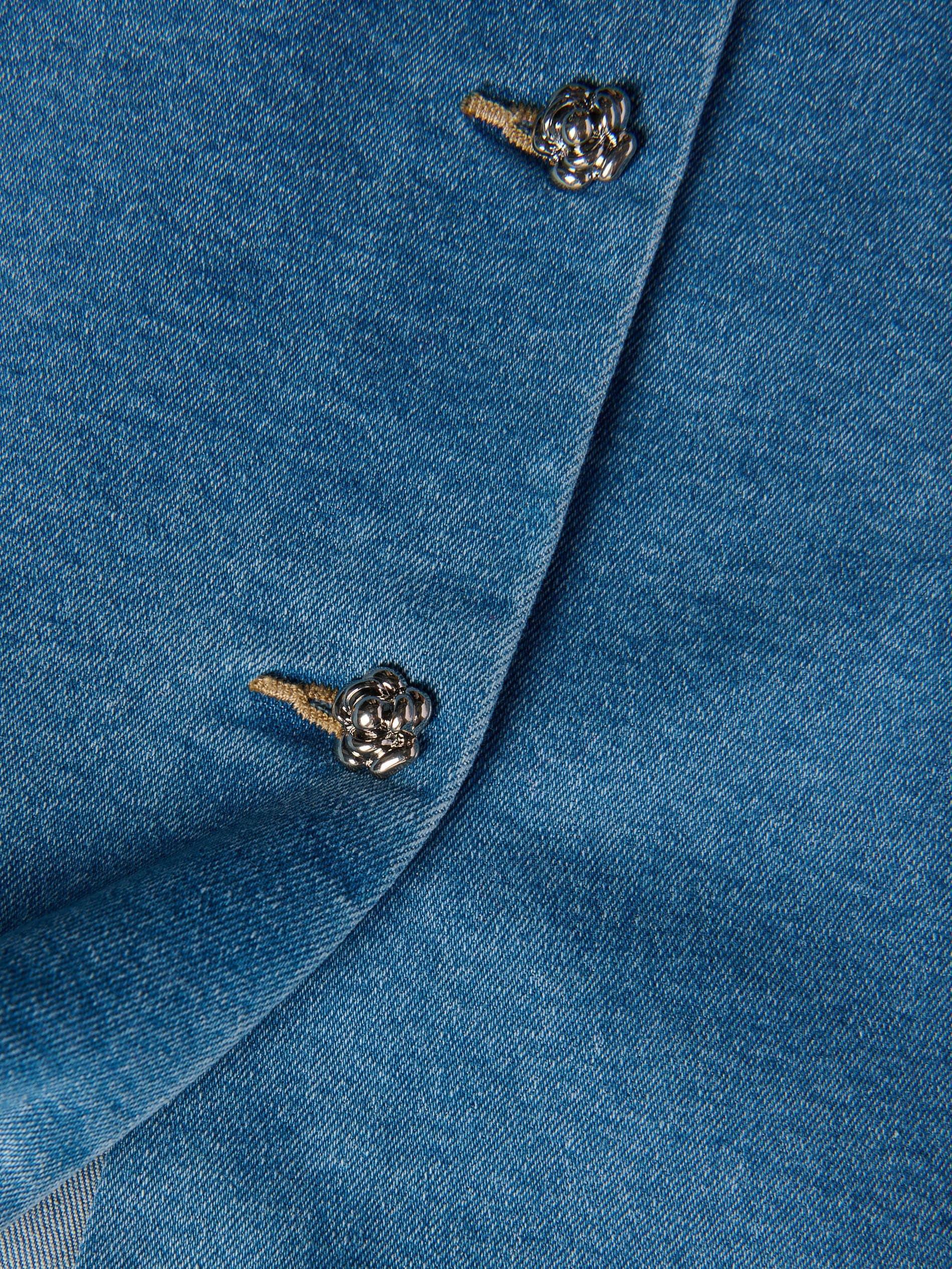 Blue Jeans Denim Shirt With Puff Sleeves, Blue, large image number 4