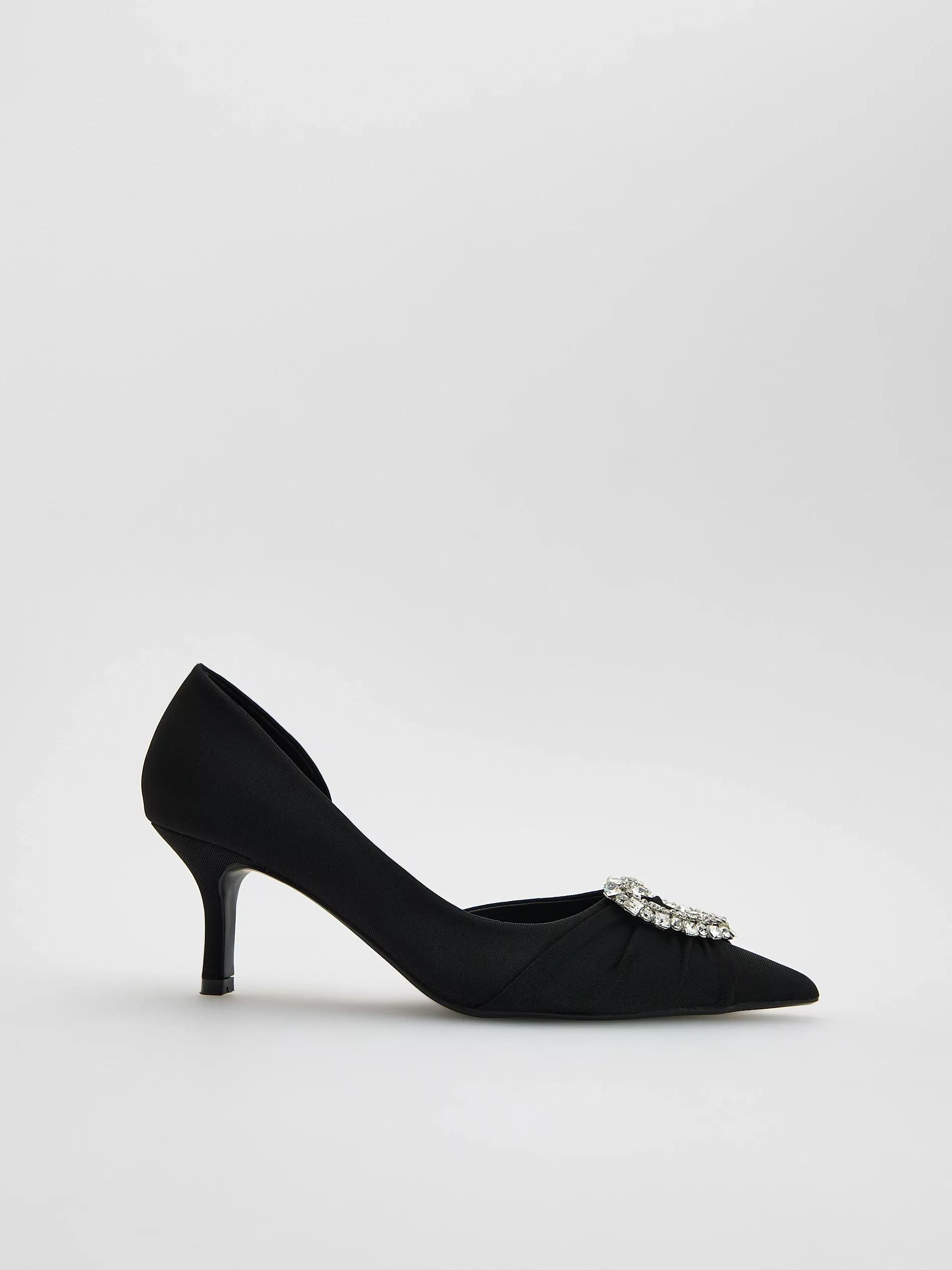 Black Court Shoes With Applique, Black, medium